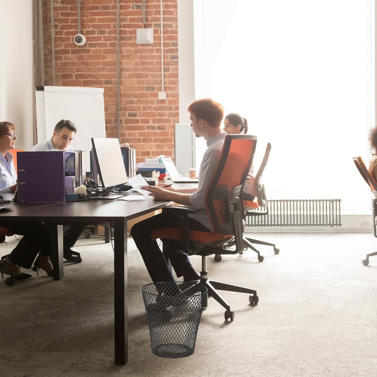 10 Pack 11inch Black Round Waste Basket,Wire Mesh Desk Metal Trash Garbage Can Wastebasket Recycling Trash Bins Garbage Container for Bedroom Office School