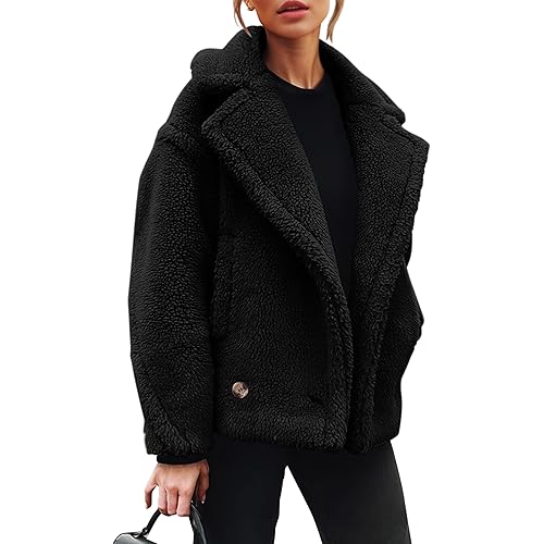 PRETTYGARDEN Womens 2024 Winter Fashion Sherpa Coats Lapel Fleece Jacket Long Sleeve Pockets Faux Fur Dressy Fall Outfits