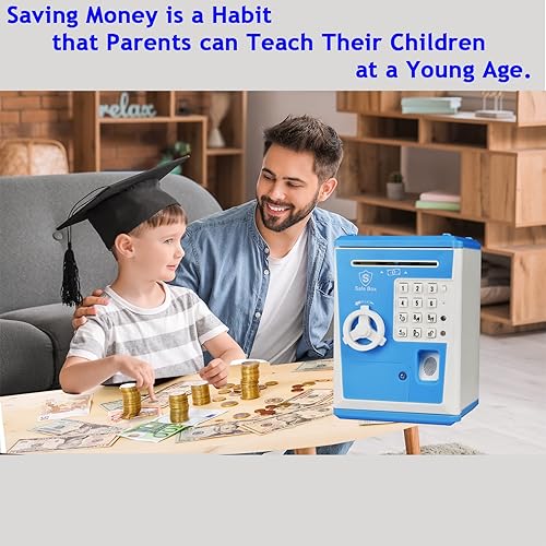 Miniatura 5 de Banco seguro para niños con contraseña de huellas dactilares y cajero automático para hablar con dinero real, juguete de regalo para niños y niñas