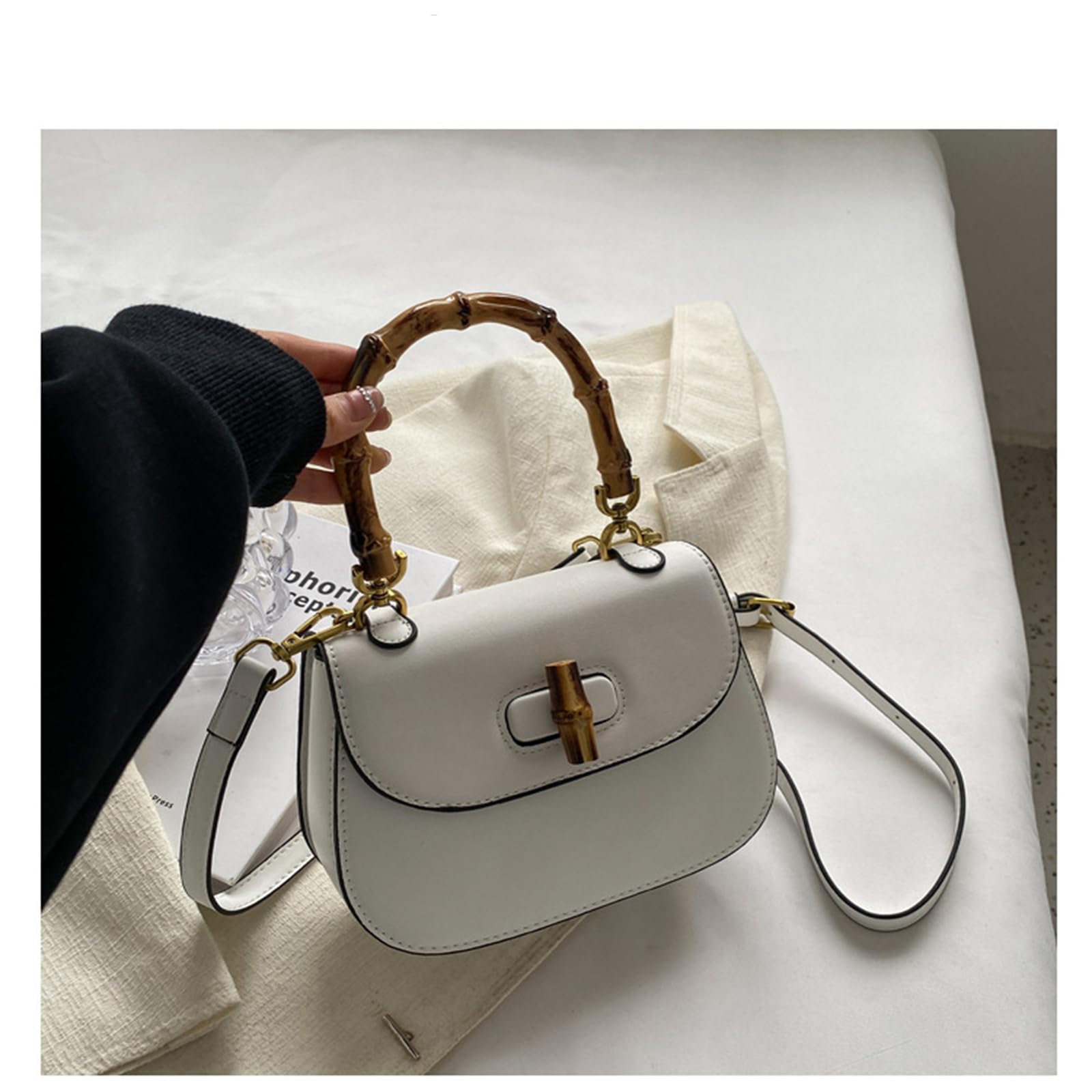 Damen-Leder-Tragetasche, Bambus-Form, Tragegriff oben, Umhängetasche, Vintage, Schultertasche