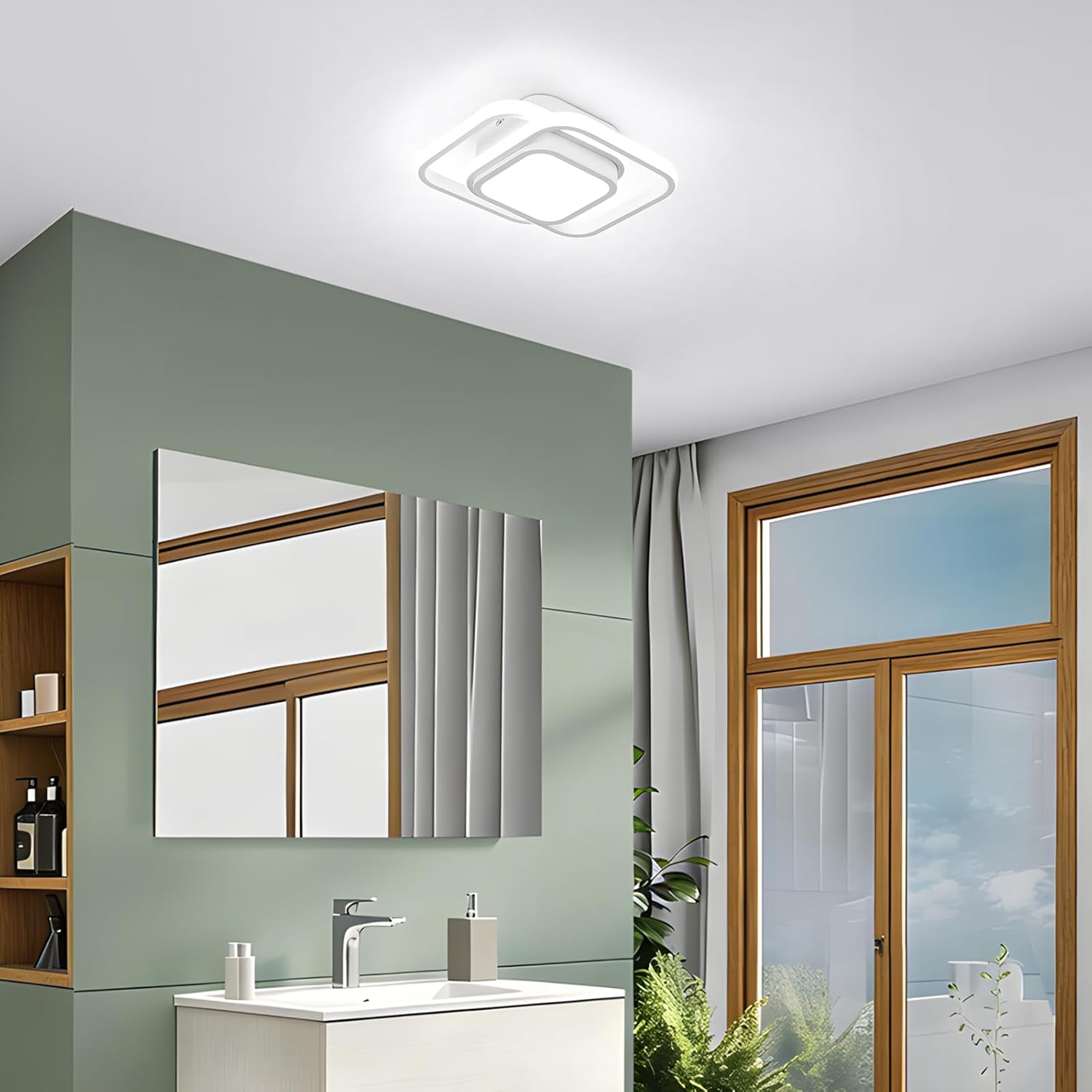 CANEOE Small Ceiling Light, Square Modern LED Ceiling Light Fxitures, Cool White Hallway Light Fixture Ceiling for Bedroom Kitchen Living Room Study Asile Lamp Corridor Lights (White)