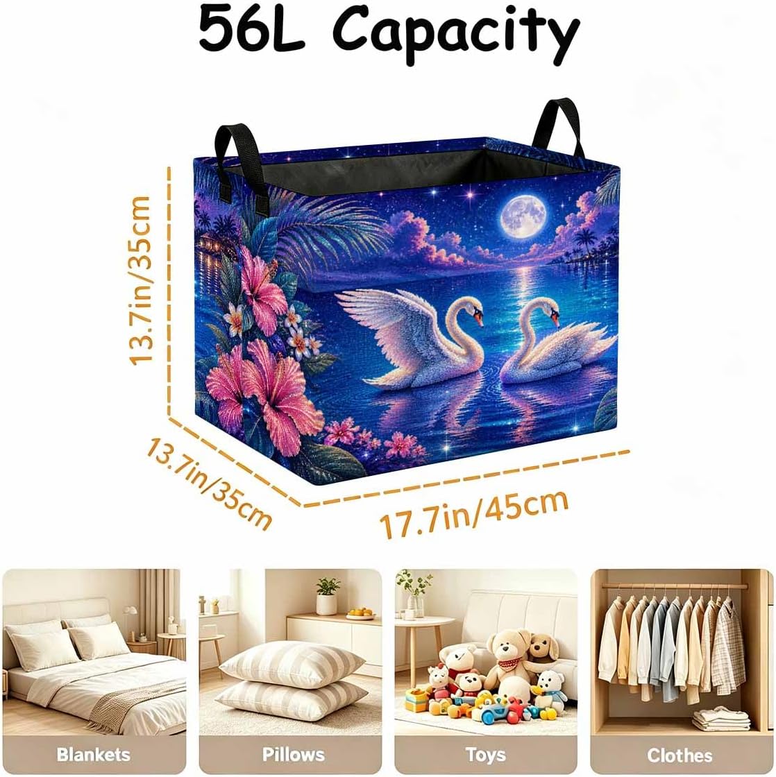 Large 56L Storage Basket, Romantic Swan Decorative Baskets with Handles image 4