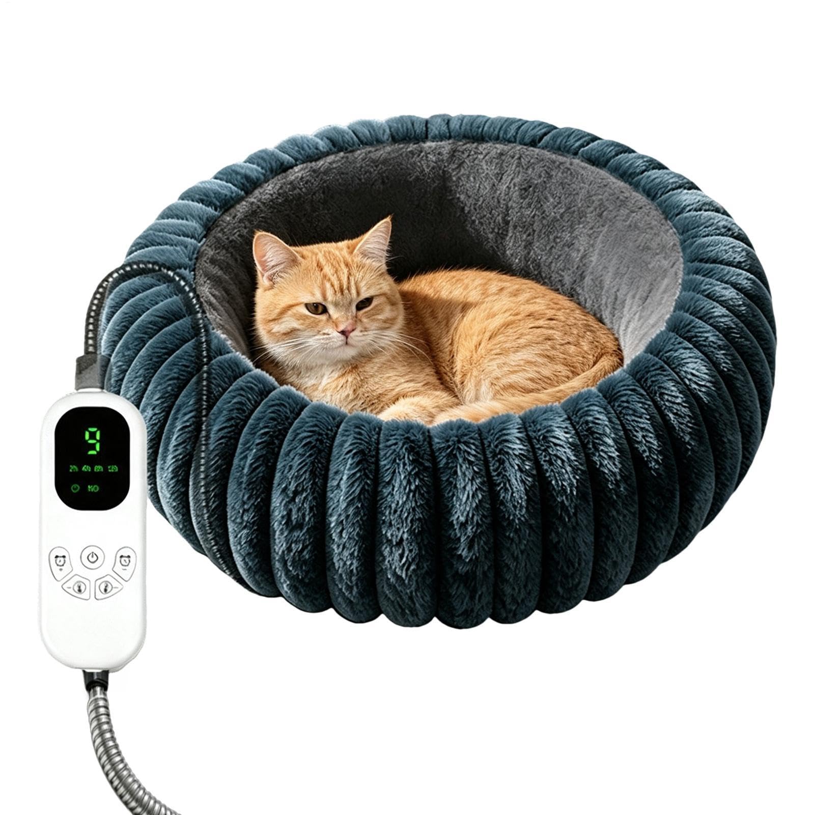 Cuscino riscaldante per gatti, 9 livelli, rotondo, morbido, caldo, regolabile | Cuscino termico per gatti, per casa, interni ed esterni, soggiorno, camera da letto, ufficio, pavimento, mobili, viaggi,