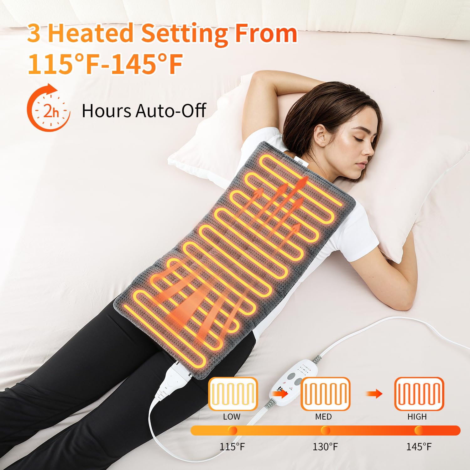 Almohadilla térmica para espalda, almohadilla térmica pesada para cuello, hombros, calambres y rodilla, 3 modos de masaje y 3 niveles de calor, apagado automático, regalos cálidos para
