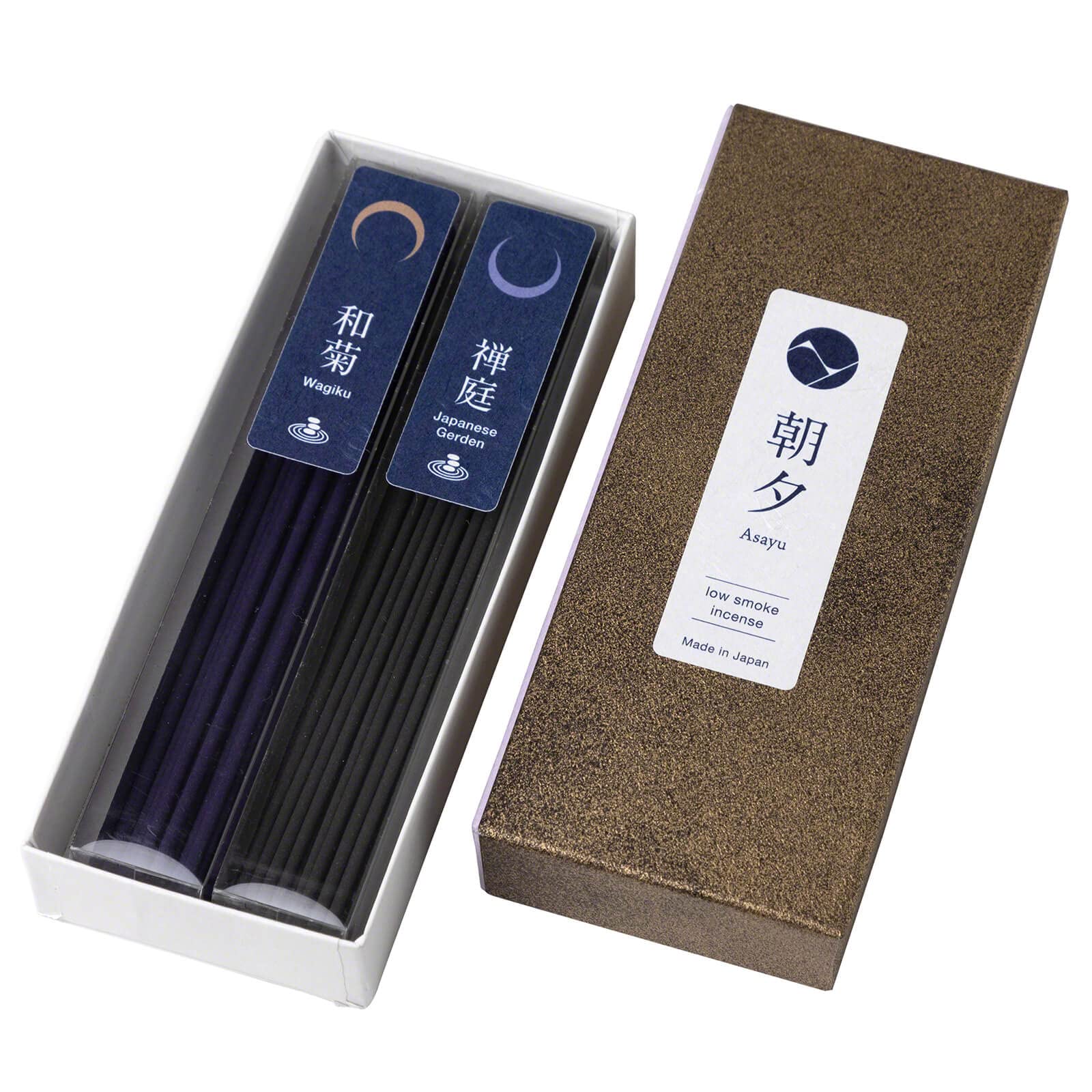 Asayu Japan Set 2-en-1 de Incienso Japonés de Bajo Humo - Varillas Artesanales de Crisantemo y Jardín Zen, Fragancias Tradicionales, Hecho en Japón - 40g