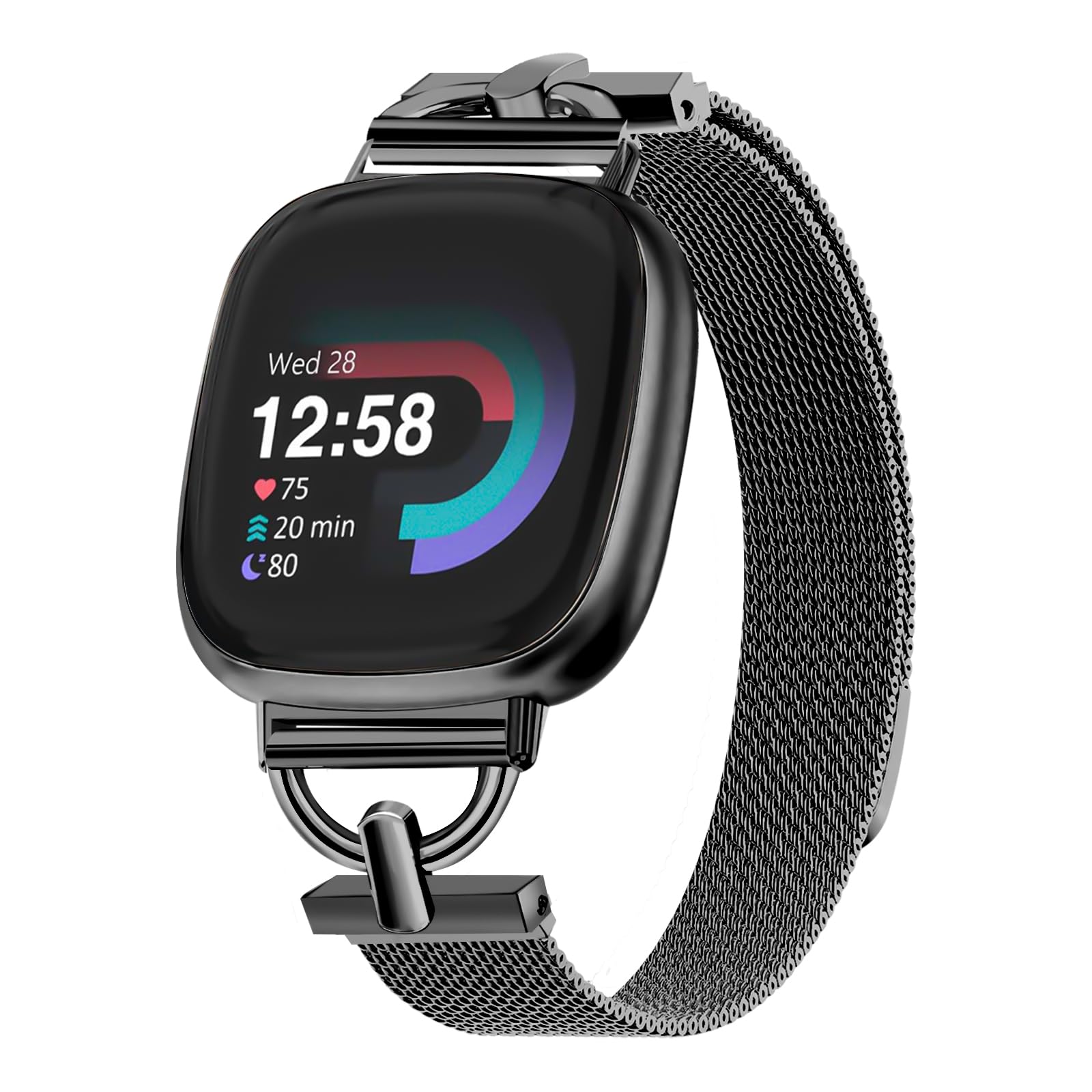 HAYONLIY Bande magnetiche compatibili con Fitbit Sense 2/Fitbit Versa 4/Fitbit Sense/Fitbit Versa 3, cinturino in maglia in acciaio inox, elegante cinturino di ricambio regolabile da donna, argento