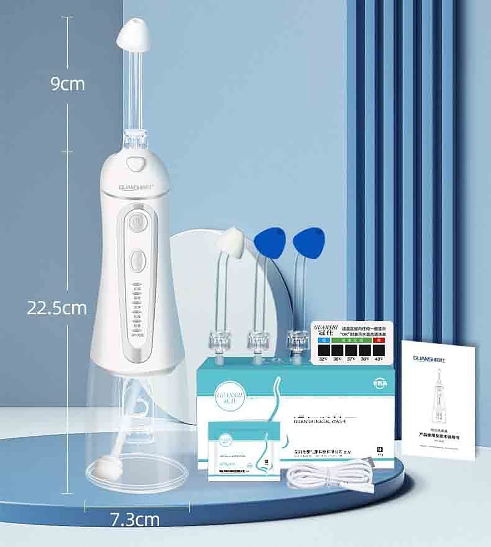 CEEBUS Irrigador Nasal portátil con 4 Puntas, Limpieza giratoria de 360 Grados, Limpiador Nasal eléctrico de 5 Modos, Kit de Sistema de Enjuague Nasal para Adultos y niños