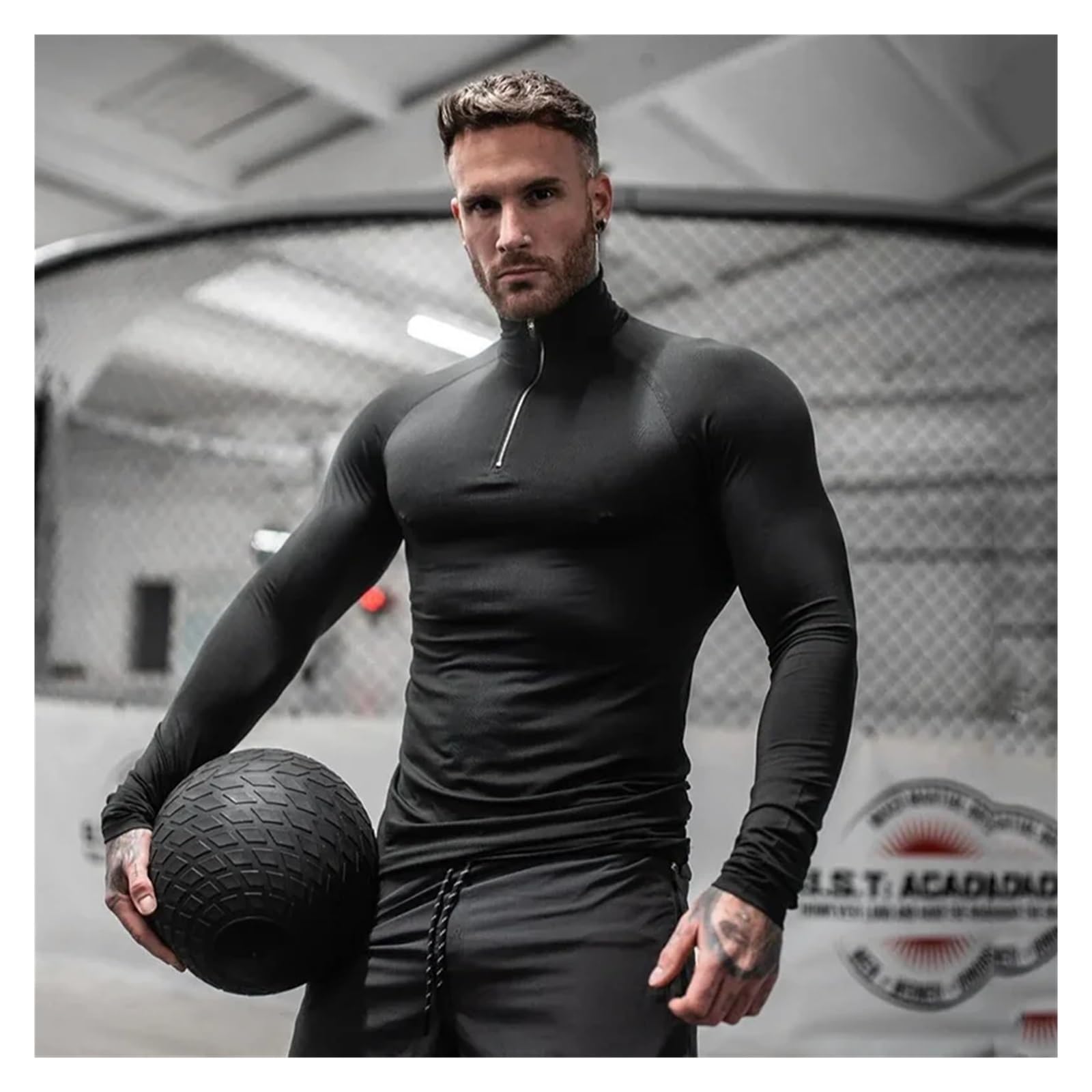 T Shirt Manche Longue Homme Hommes Compression Course Chemises Fitness serré à Manches Longues Sport Chemises Formation Jogging vêtements de Sport séchage Rapide(Black,M)