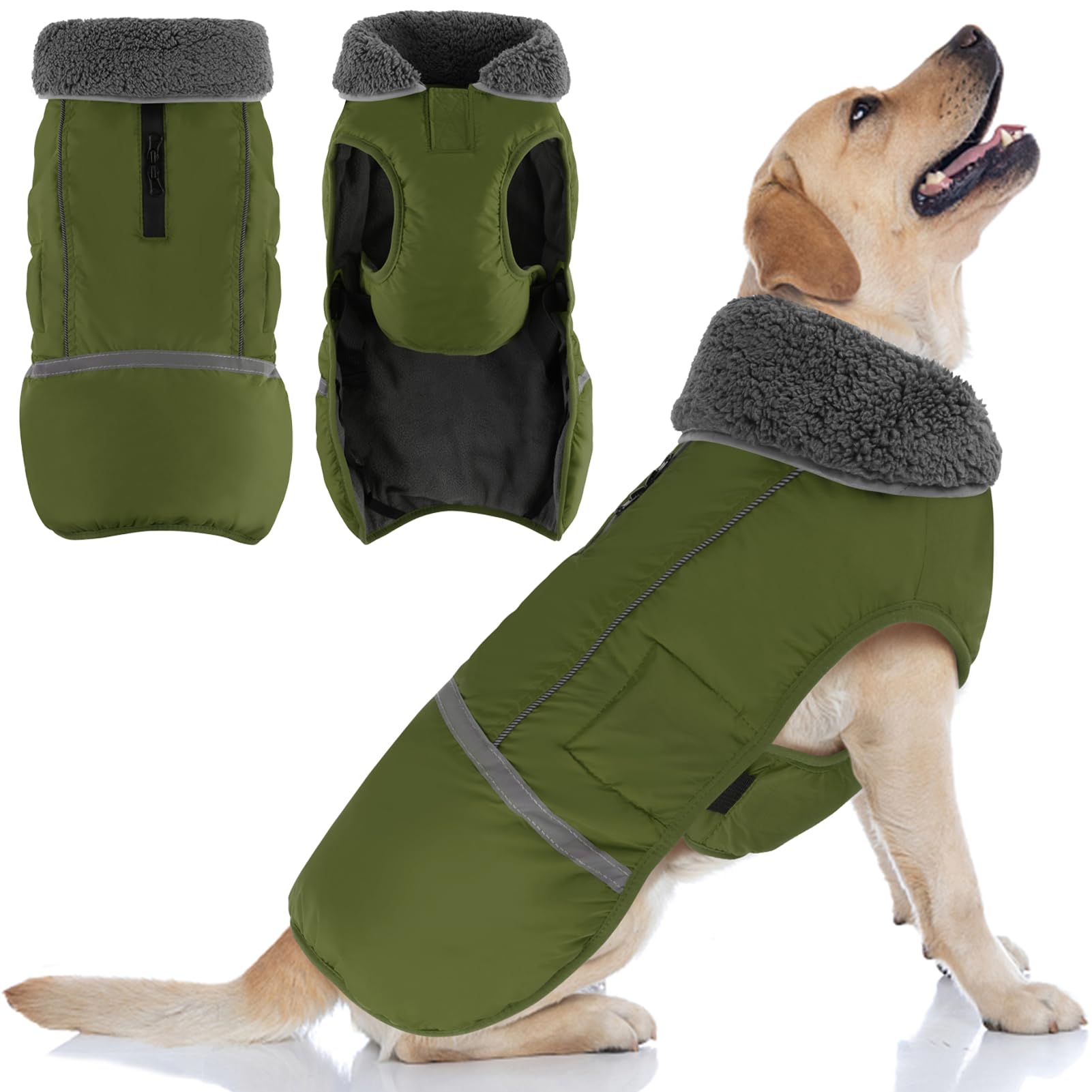 Doglay Cappotto, giacca impermeabile per il freddo con colletto in pelliccia spessa, giacca invernale riflettente calda fodera in pile, cappotto da neve per cani di taglia piccola, media e grande