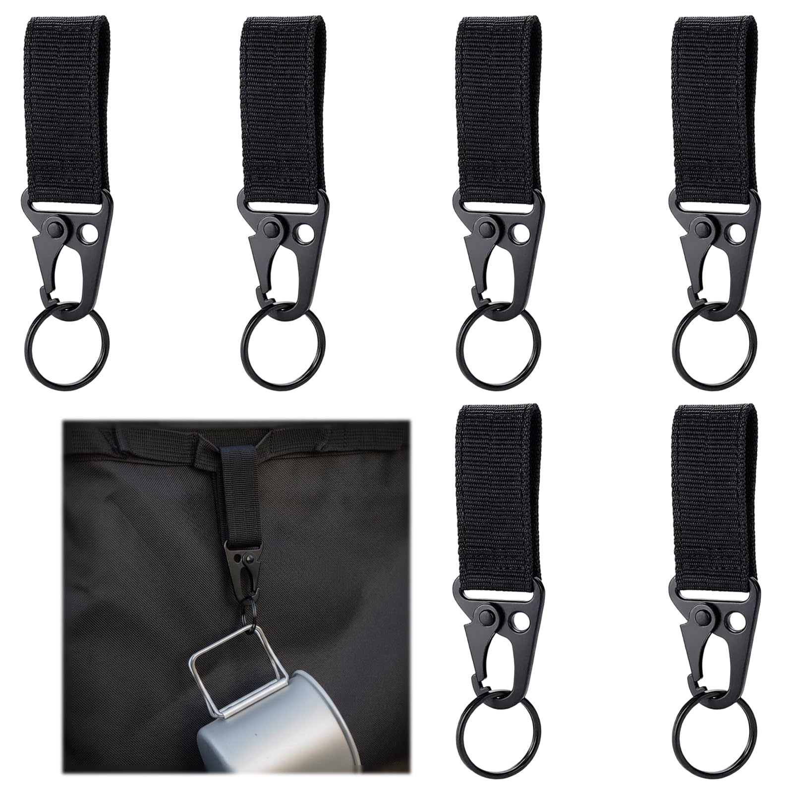 6 Piezas Mosquetón Táctico para Colgar, Llavero de Mosquetón Nylon Colgante Cinturón para Senderismo, Acampar, Actividades al Aire Libre para Acampar Senderismo Actividad al Aire Libre(Negro