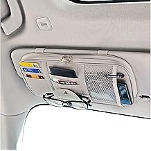 Da by Car Sun Visor Organizer, Multi-Pocket Visor Organizer Storage Pouch for Cars, SUVs &amp; Trucks with Double Zippers, Elastic Bands &amp; Glasses Clip - Organizes Essentials Keep Tidy (Cream Grey)
