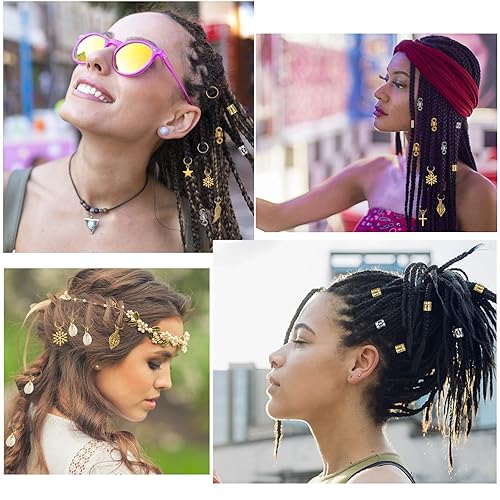 Miniatura 2 de 200 cuentas de cabello para trenzas, joyería Loc para cabello, accesorios de rastas, clips de metal dorado y plateado, espirales, anillos para