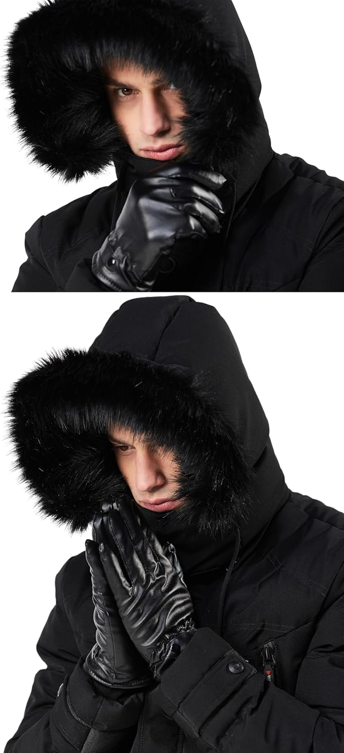 WEEN CHARM Men's Warm Parka Ski Jacket Water Resistant Puffer Jacket Long Winter Coat with Removable Faux Fur Hood - Image 7