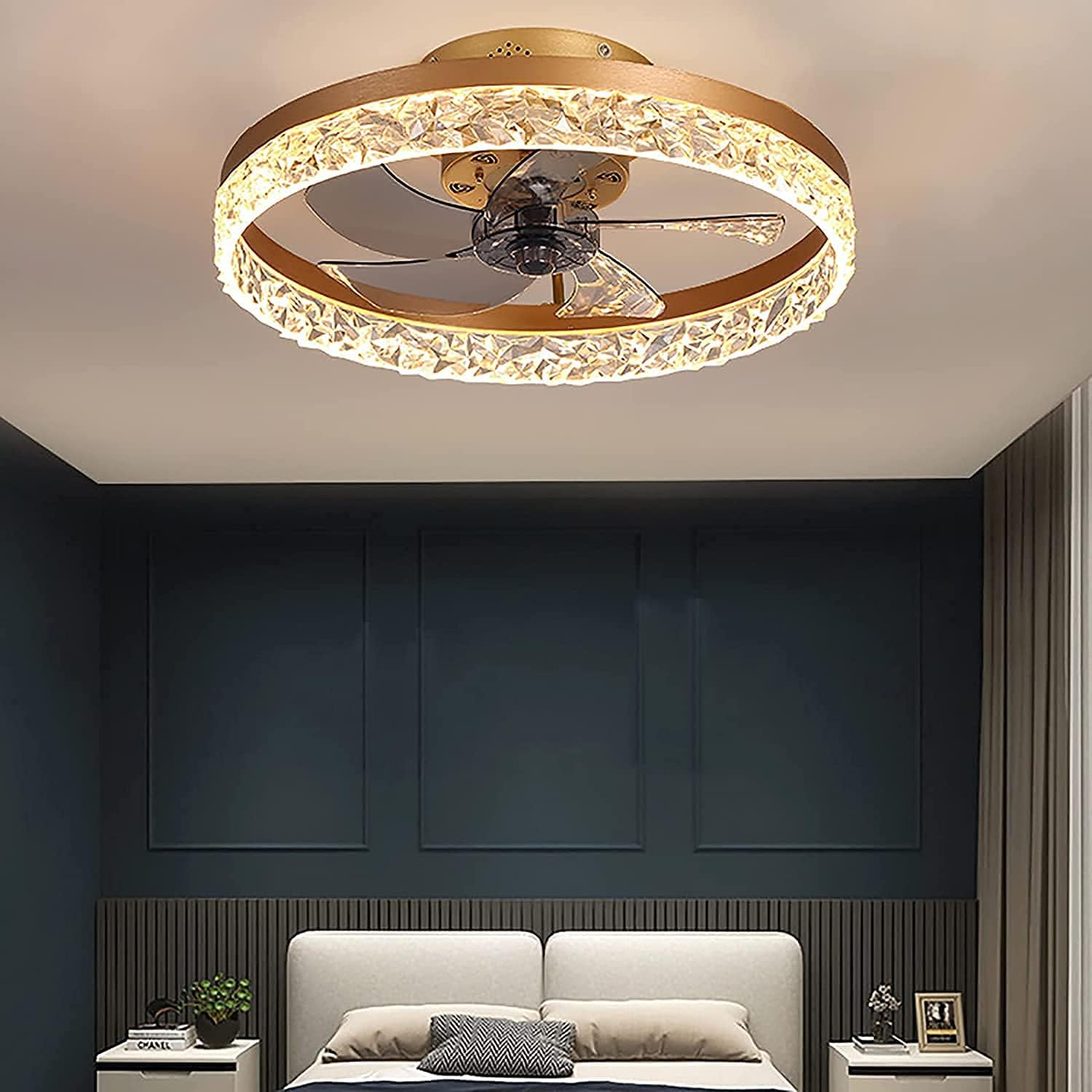 19.7" Ceiling Fan with Lights Remote Control, Modern Enclosed Bladeless Ceiling Fan