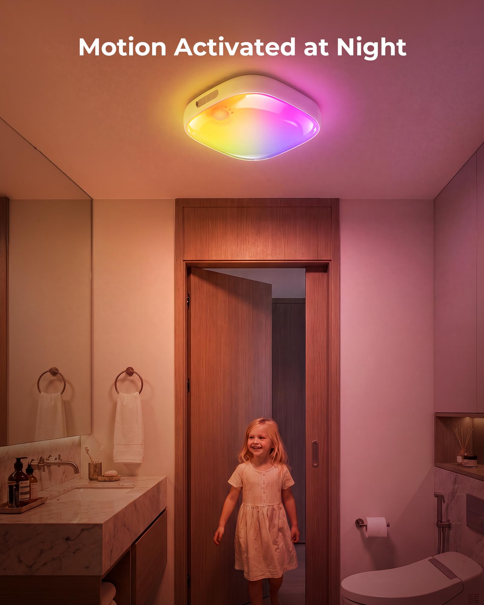 FULEN Luz de Techo LED para Baño IP65, Plafón LED con Sensor de Movimiento, Lámpara Recargable Inalámbrica con Batería de 10000 mAh, RGB y Mando a Distancia, Luz para Ducha, Armario y Garaje