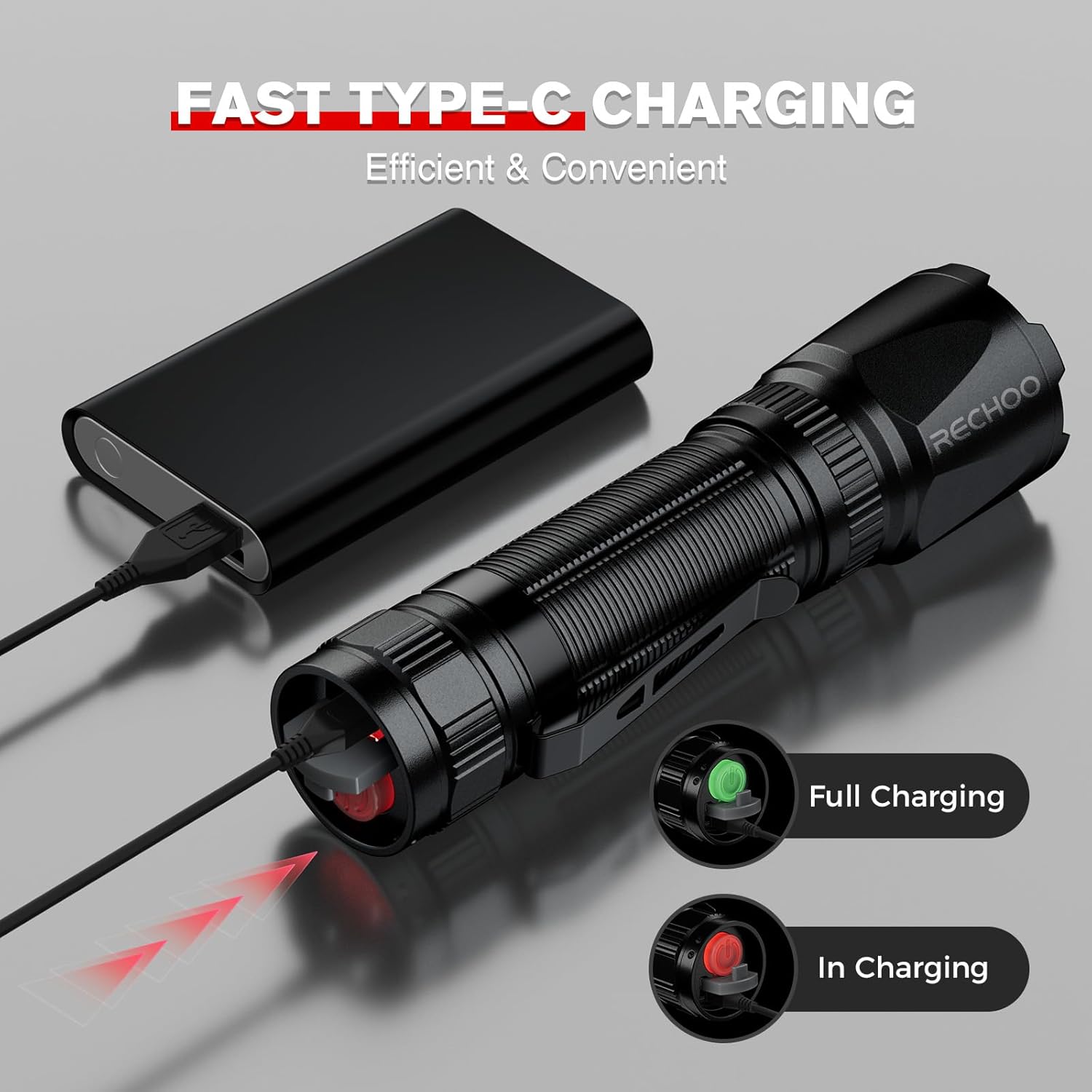 RECHOO Red Light Flashlight, High-Powered 3 Modes Red LED Rechargeable Flashlights with Clip & Lanyard, Zoomable and Portable Red Flashlights for Hunting, Astronomy, Aviation, Night Observation