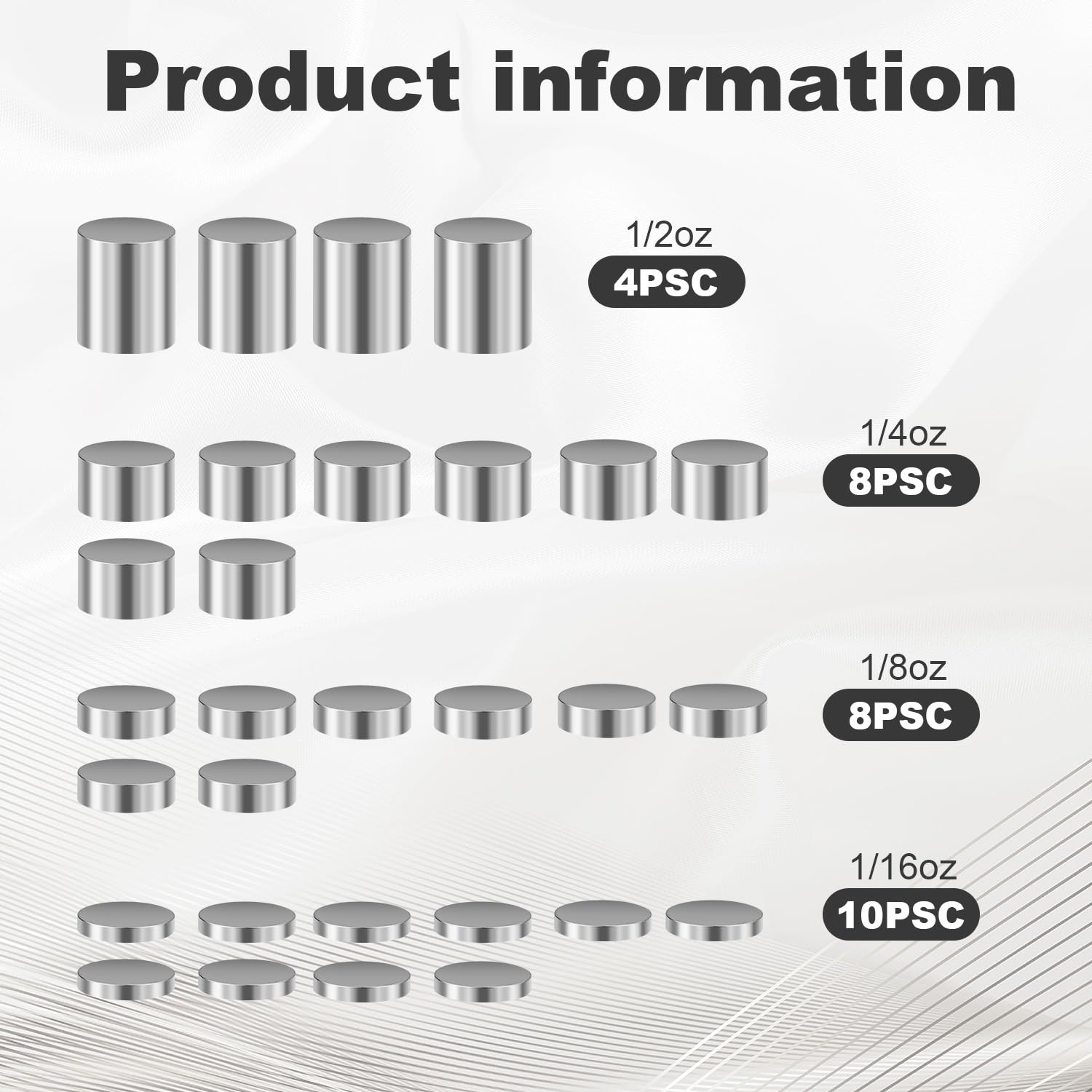 30pcs Car Weights, 1/2oz, 1/4oz, 1/8oz, 1/16oz Tungsten Buffer Cylinder Weights 5.63oz Car Counterweight to Maximize Racing Performance