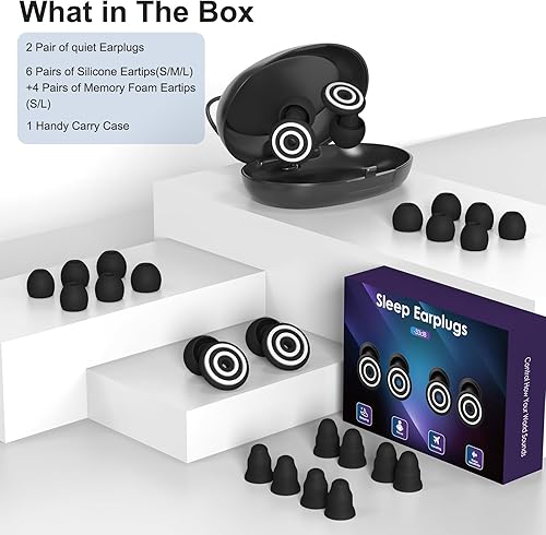 Miniatura 6 de 2 pares de tapones para los oídos para reducir el ruido del sueño, tapones para los oídos para cancelación de ruido, protección auditiva de alta