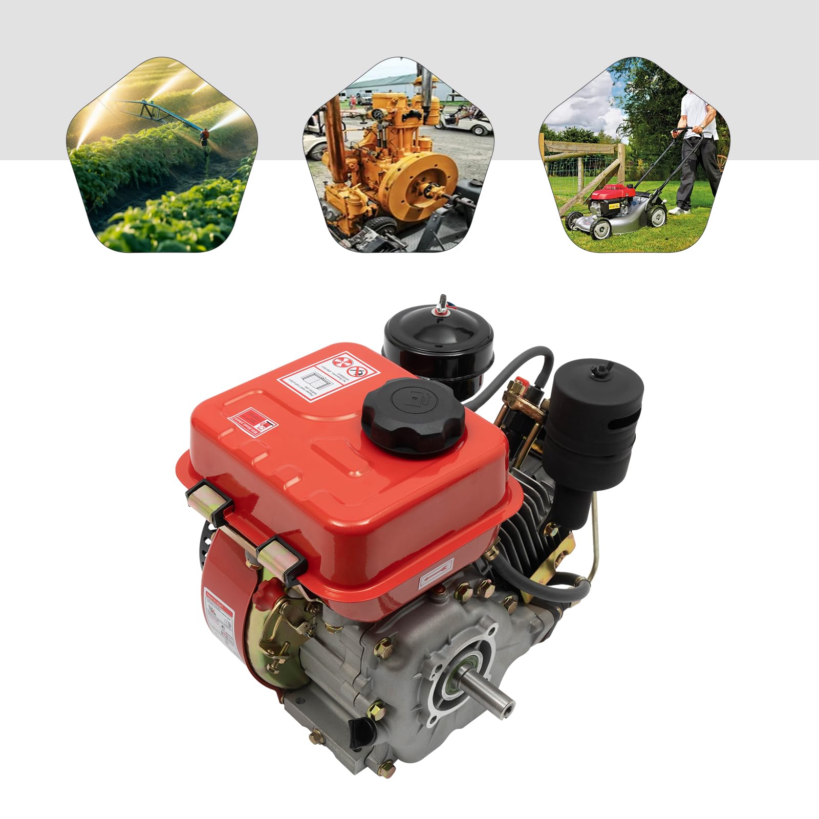Silnik wysokoprężny, 4-suwowy, jednocylindrowy, 2,2 kW, 2200 W, 3800 obr./min, ręczny rozruch chłodzony powietrzem z tłumikiem, zbiornik 3,5 l, do generatora, rolnictwa, traktora, pompy wodnej, małych