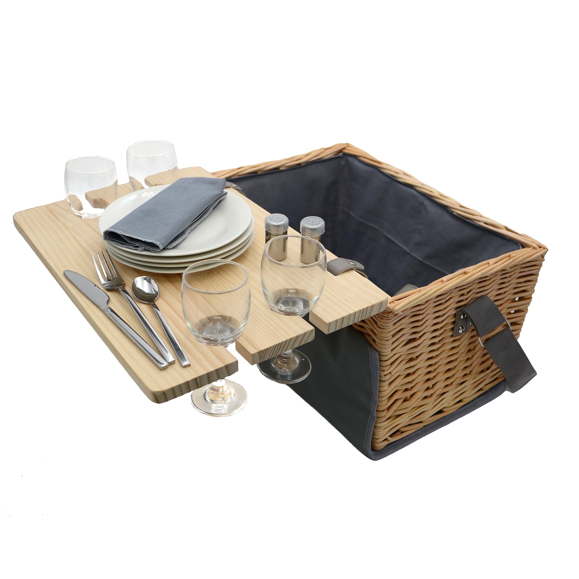 UNUS Picnic Basket 4 Person 33-Piece Complete Set with Serving Table, Picnic Blanket and Tableware