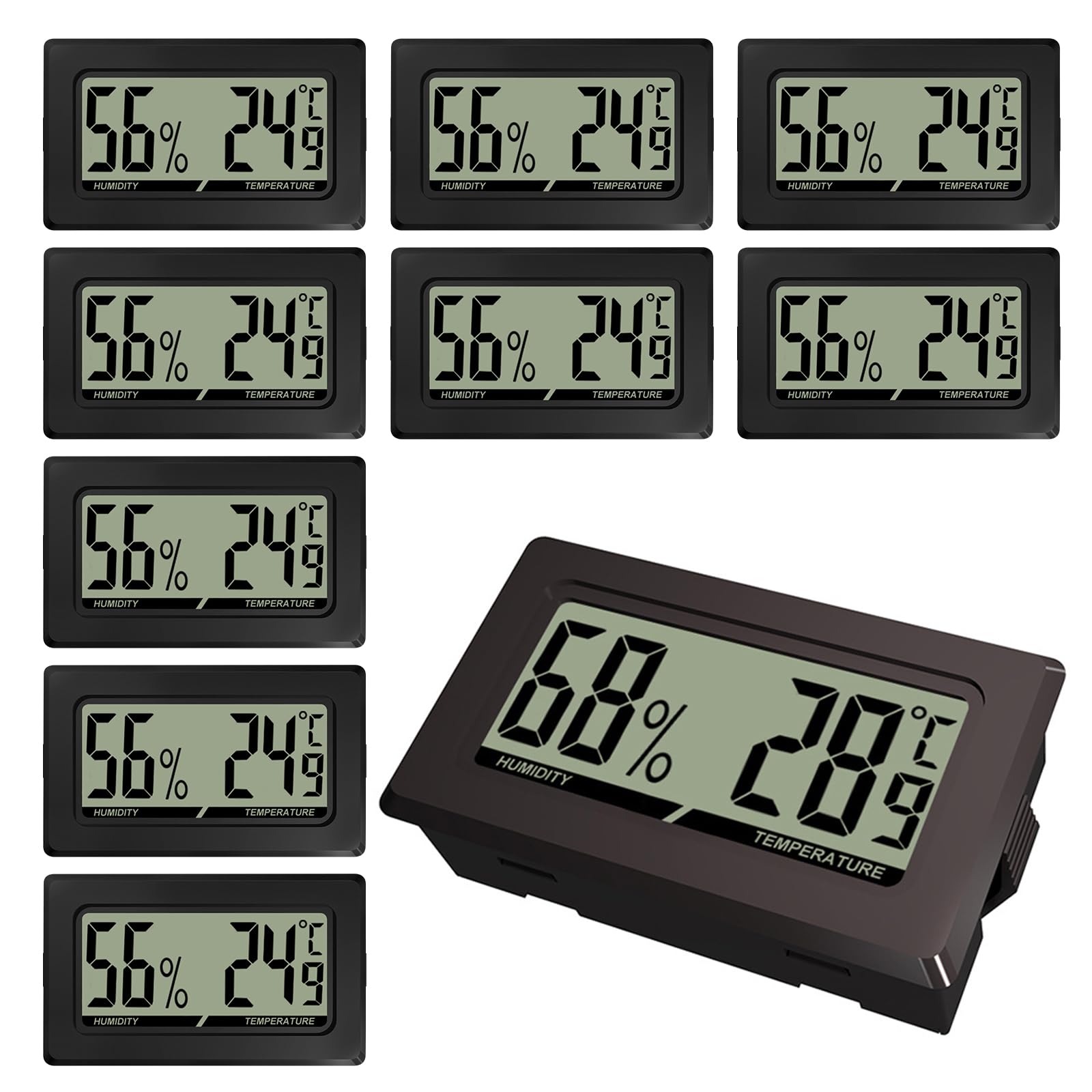 Thermometre Interieur, Lot de 10 Hygrometre Interieur, Mini Digital LCD Temperature Humidite Moniteur Portable Thermometre Hygrometre pour Bureau Cuisine Chambre Incubateurs Reptiles Serre Jardin