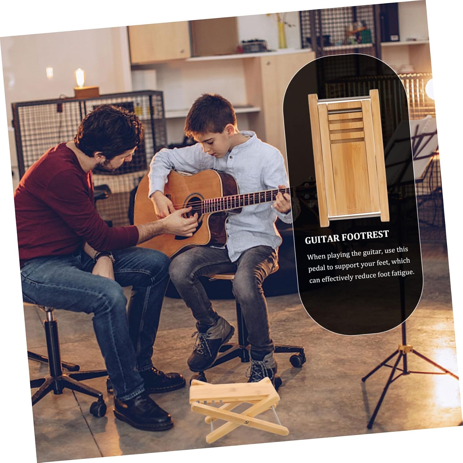 Wood Guitar Foot Stool Adjustable Height for Acoustic Guitar