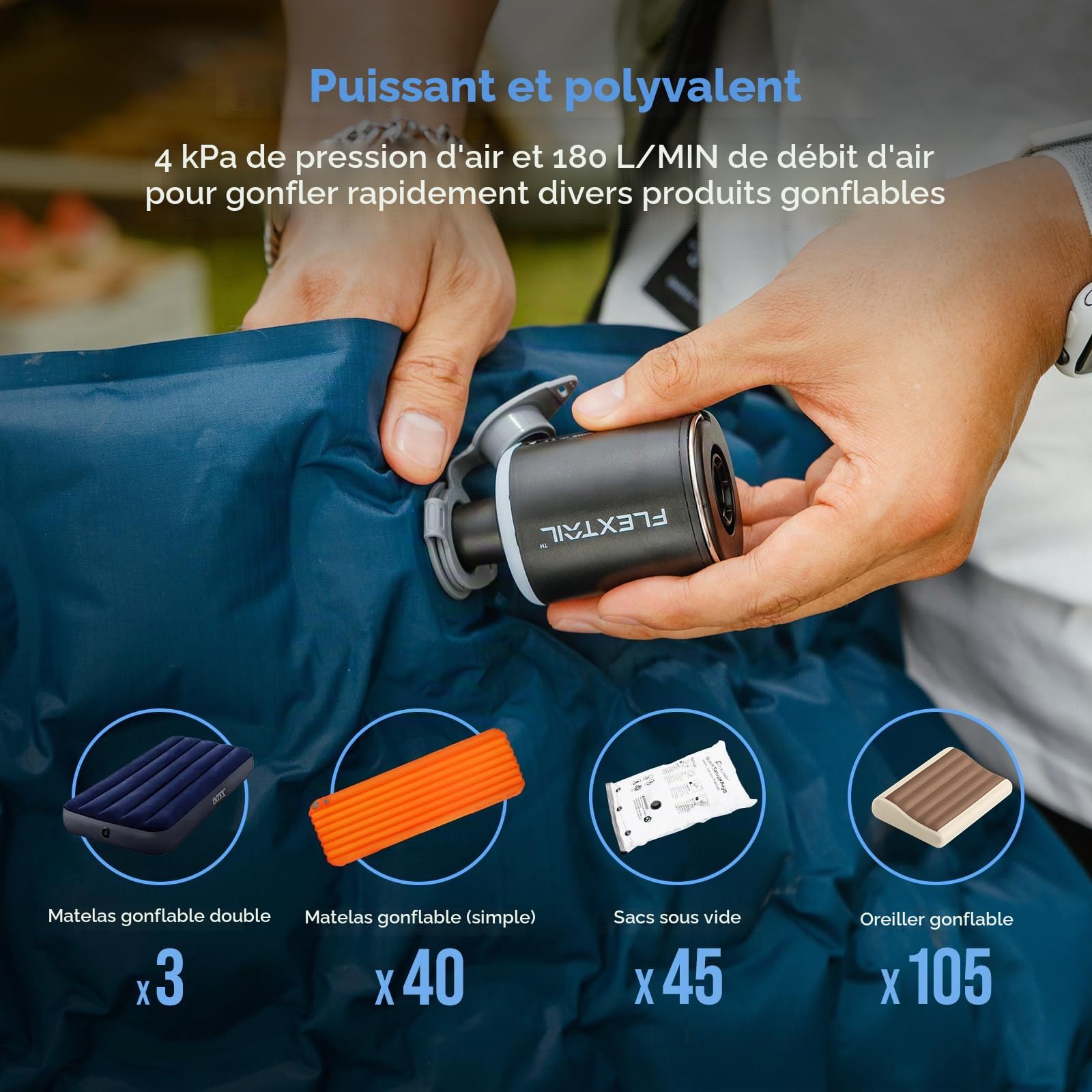 FLEXTAILGEAR Tiny Pump Pompes à air électriques avec Batterie de 1300 mAh Rechargeable Petite Pompe de Type C Le pompage et Le gonflage pour lit pneumatique Matelas Gonflable Sac sous Vide