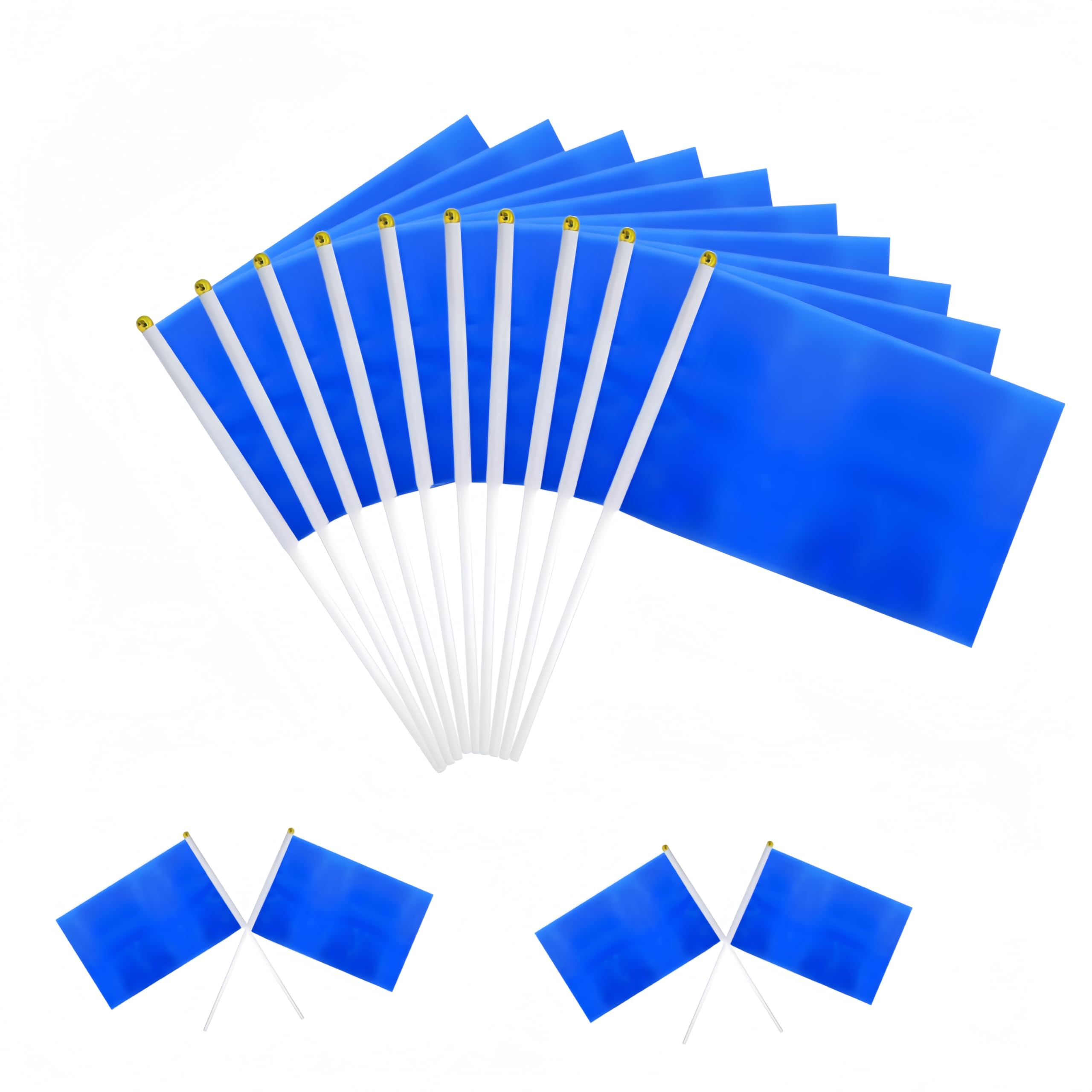 50 Pack Solid Blue Hand Held Mini Flag Blank Plain Hand Waving Stick Flag