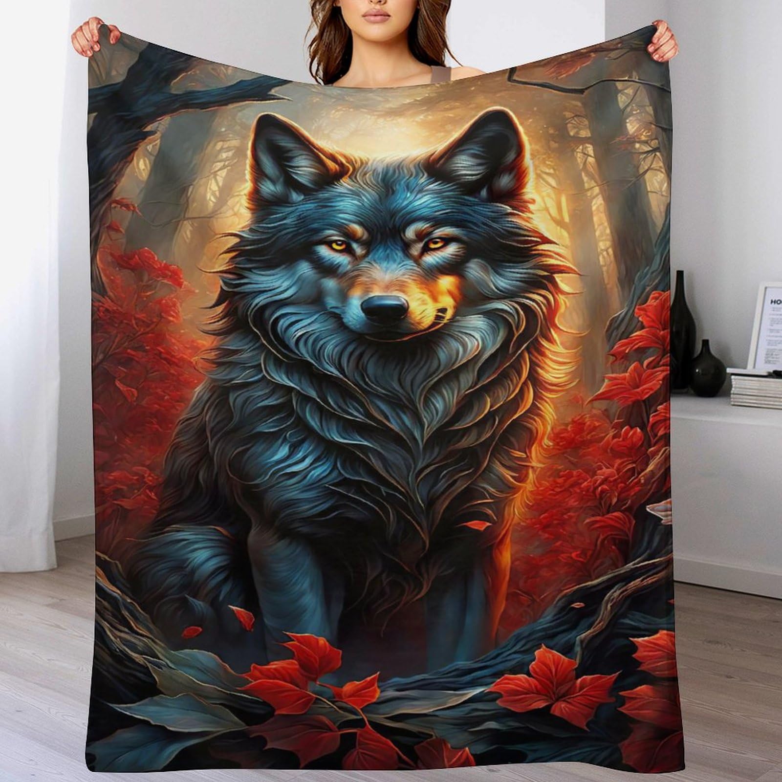 Couverture polaire loup en flannel douce 130x180 cm pour lit et canapé