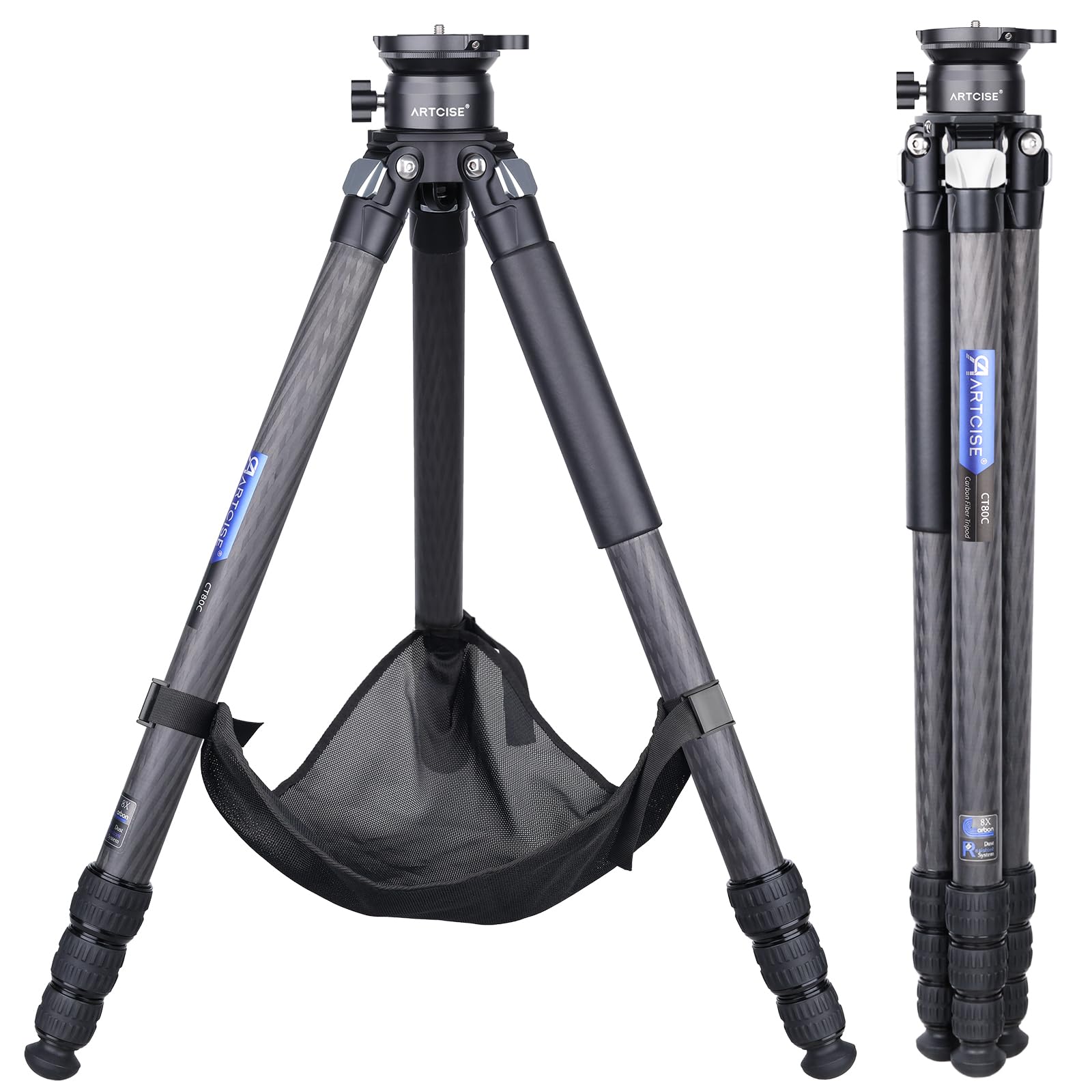 ARTCISE Compact Carbon Camera Tripod with Leveling Base Tripod Head 32.5mm Max Leg Tube Stable Lightweight Carbon Fiber Travel Stand with Stone Bag Max Load (Tripod:25kg,Leveling Base:10kg)