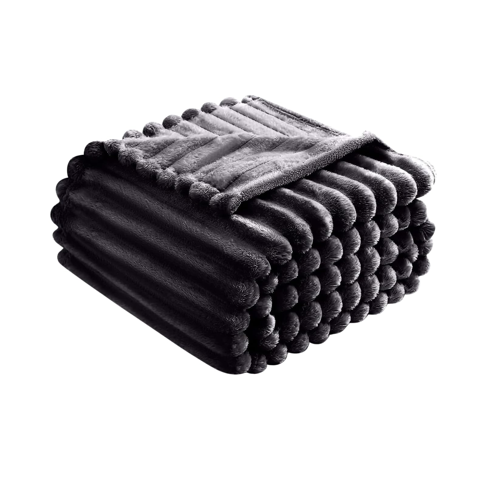 Nfk Textile Charcoal Luxury Chunky Ribbed Throw Blanket - Fluffy Sherpa Fleece, Thermal Warmth & Hypoallergenic - Cozy Extra Large Throws For Sofa, Bed, Couch (, Double (150X200 Cm))