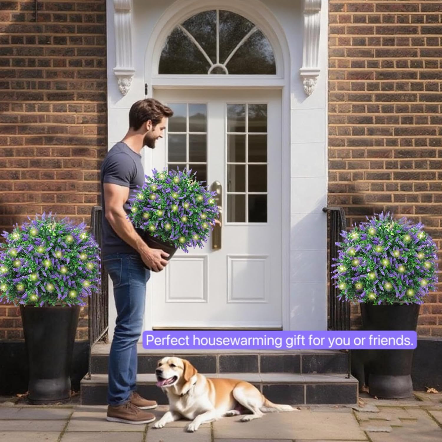 2 Pack 17.3 Artificial Lavender Topiary Trees with LED Lights Battery Operated - Realistic UV Resistant Faux Greenery, with Ground Spike Decor for Outdoor Garden, Patio, Porch, and Indoor Use - Image 3