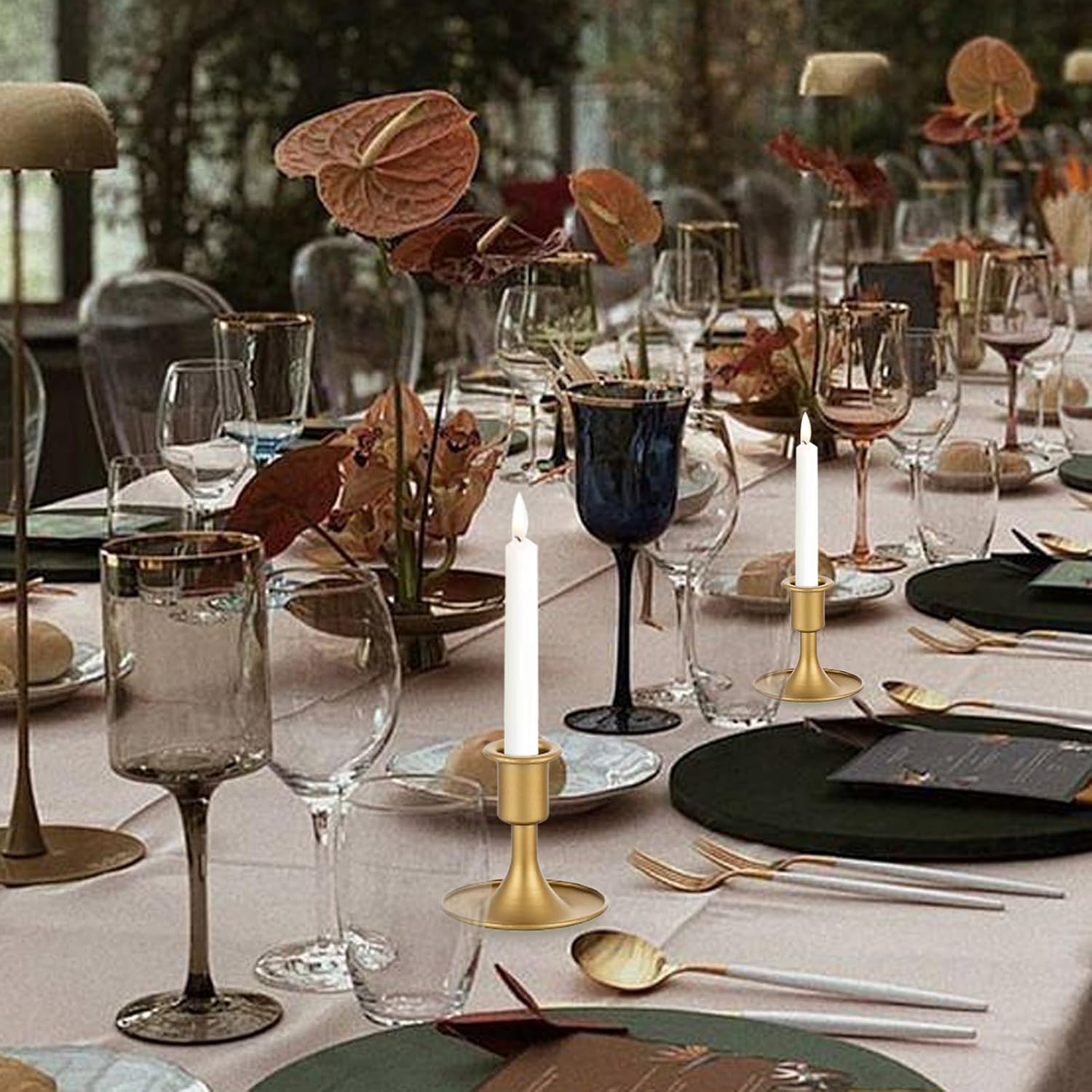 24 Pcs Gold Candle Holders,Taper Candle Holders Candlestick Holders Vintage Gold Low Metal Candles Sticks for Table Centerpiece Wedding Candlelight Dinner Christmas Birthday Decor