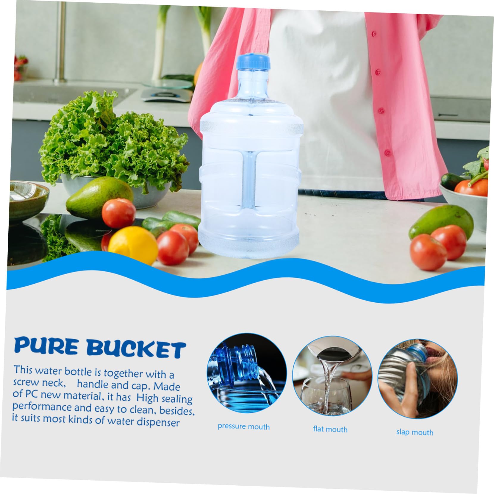 Supvox Mineralwasserflasche und Griff 5 Liter mit Schraubverschluss Auspc Hoher Dichtungsleistung Tragbarer Wasserbehälter Zufälliger Stil für Auto und Outdoor