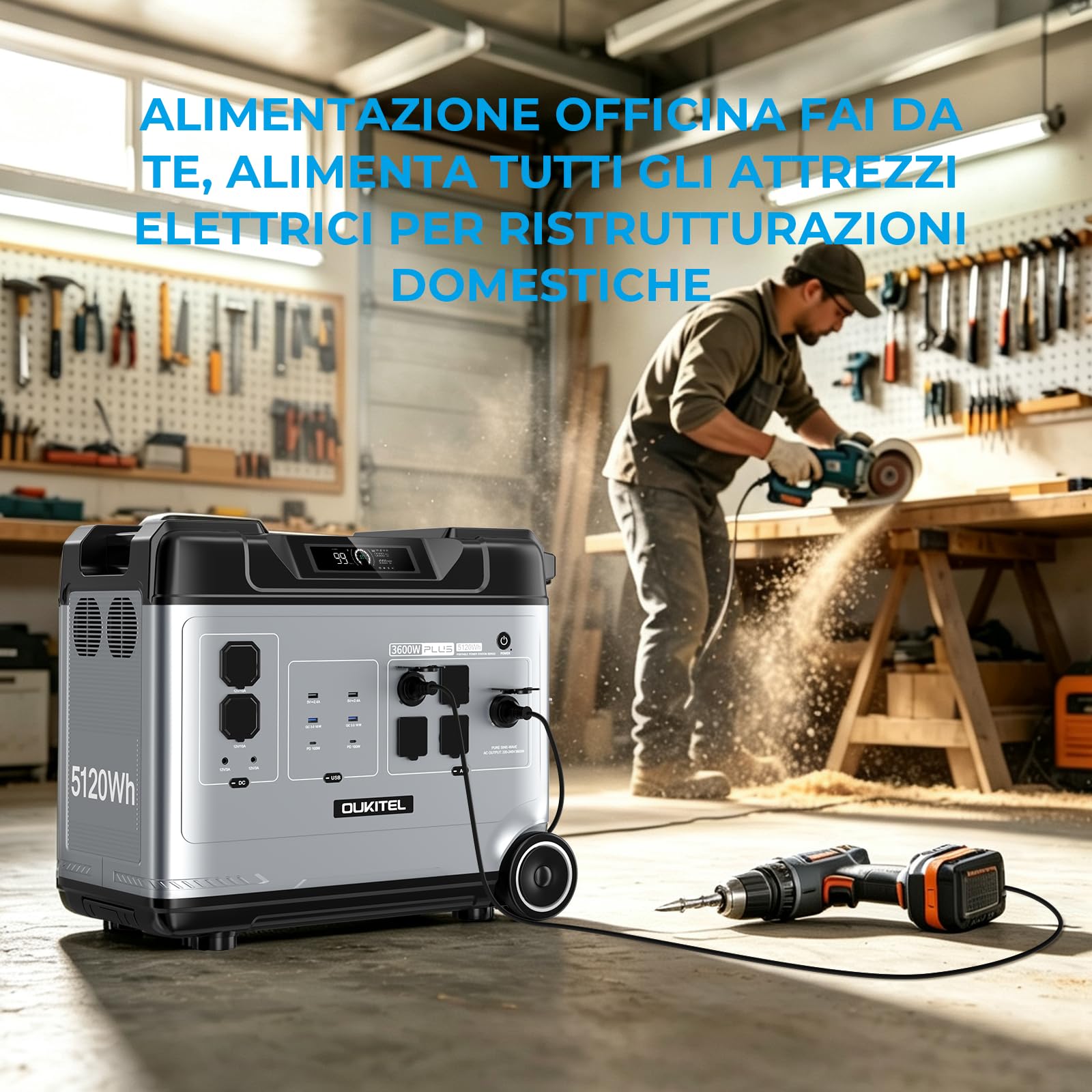 OUKITEL P5000 PLUS Stazione di Energia Portatile 3600 W, Generatore Solare 5120 Wh Batteria Lifepo4, 5 Uscite ca Per Viaggi, Campeggio, Camper e Blackout Domestici, Power Station con Rotelle