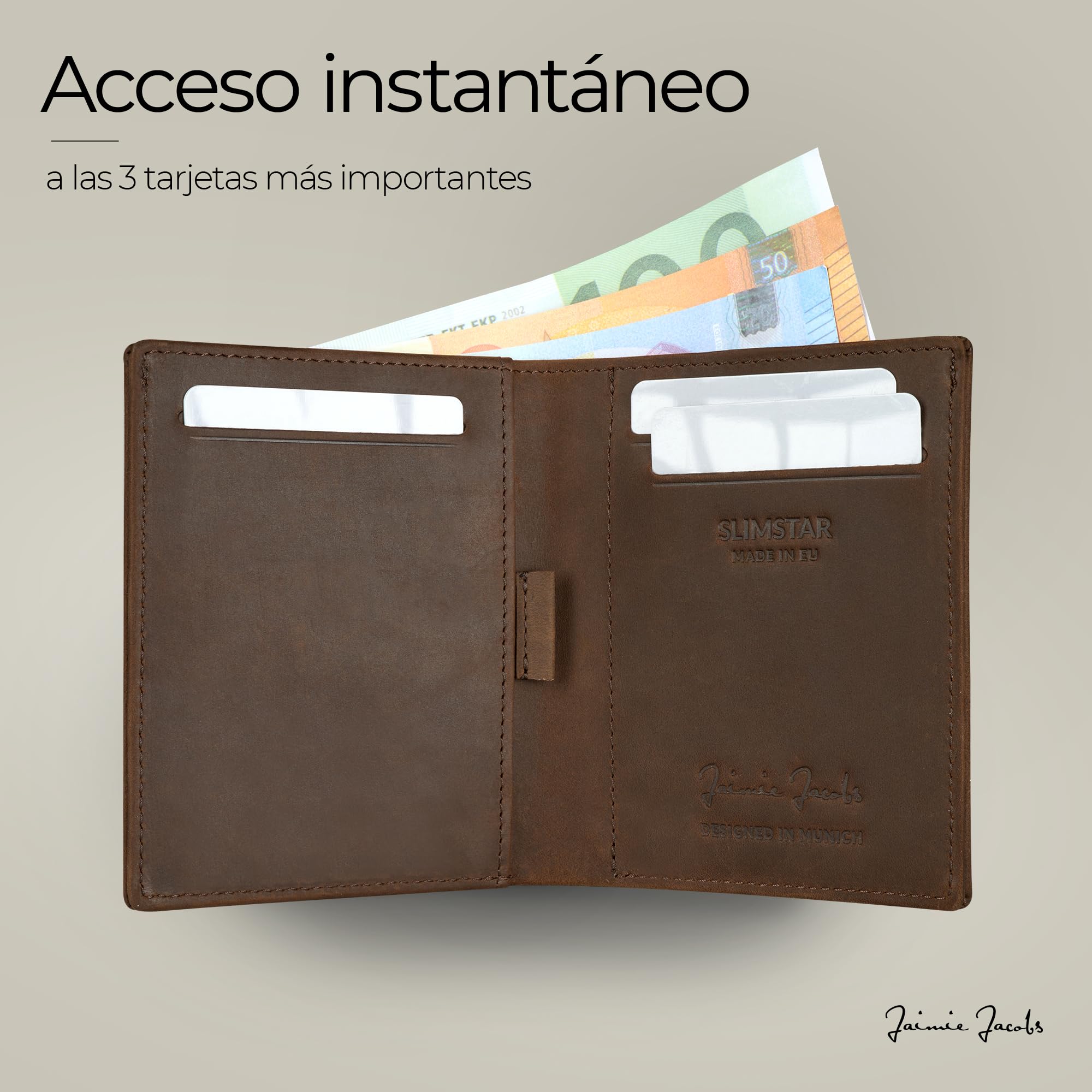 Jaimie Jacobs SLIMSTAR Carteras Hombre Pequeña con Bloqueador RFID (Bronceado Oscuro)