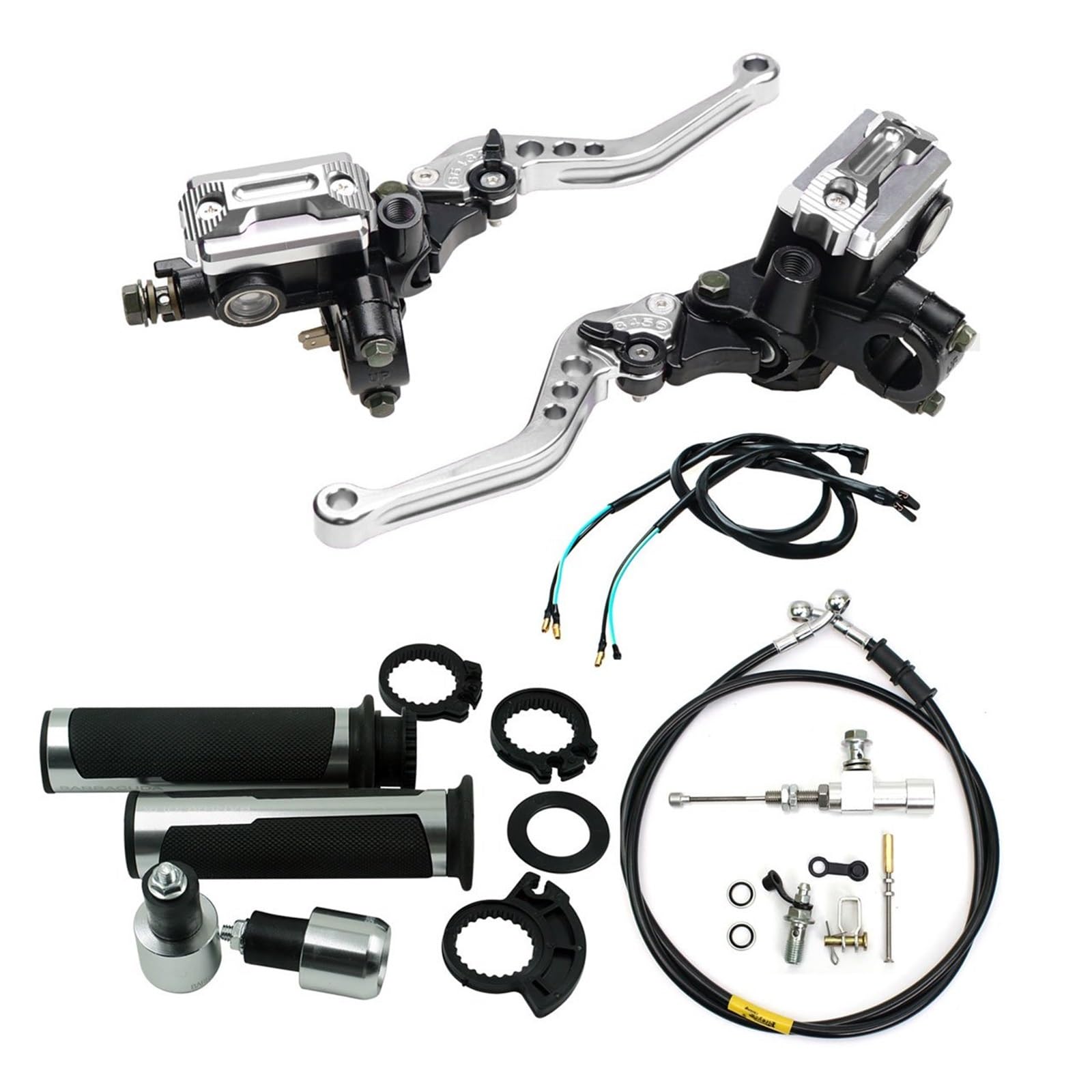Iukmr Silver Motorcycle Clutch Brake Lever Universal Motorcycle Hydraulic Clutch Kit Brake Levers Master Cylinder Reservoir With Grip Hose(Silver)