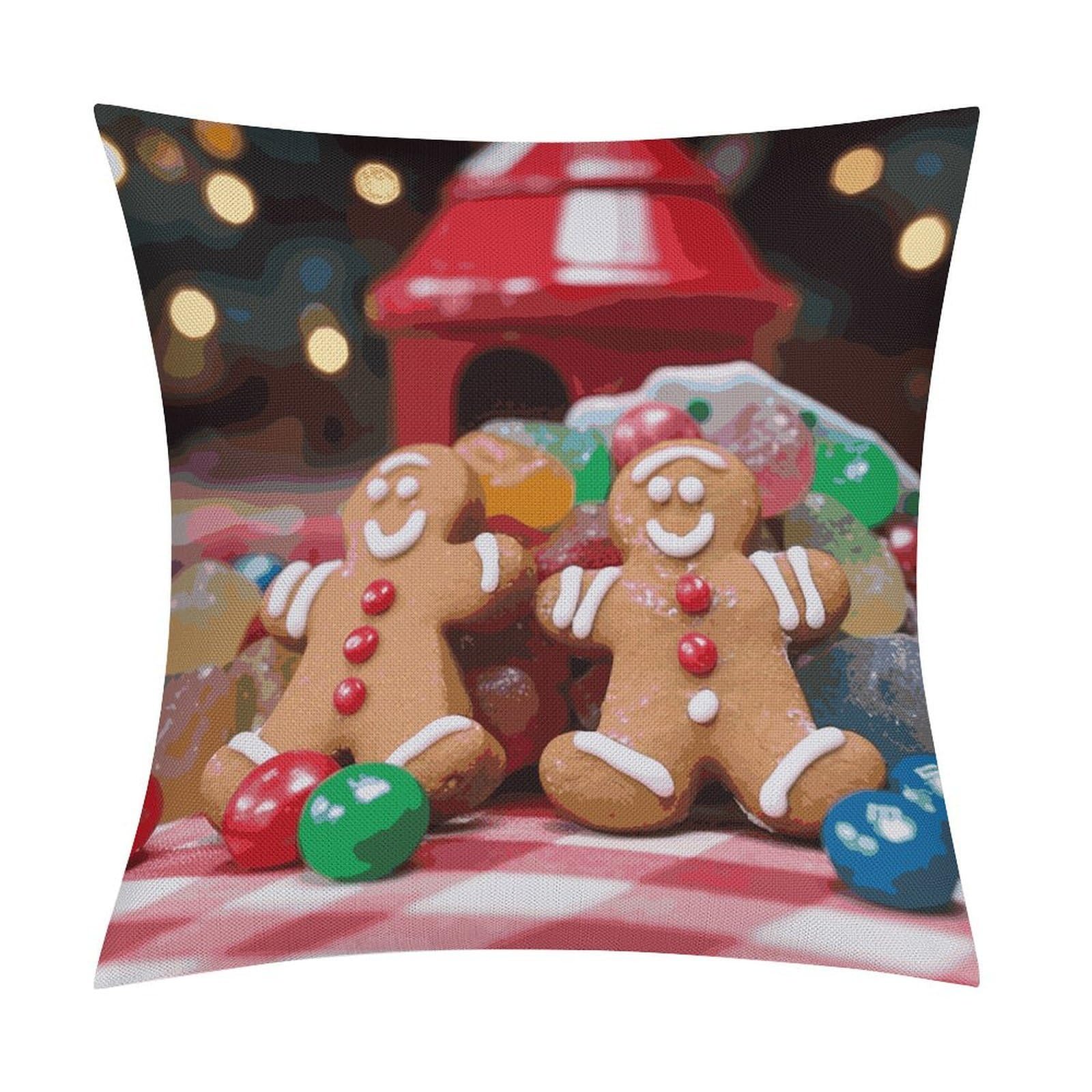 FekiLoot Gingerbread Man Candy Throw Pillow Cover Soft Square Cushion Case Farmhouse Cushion Cover Decorative Pillow Cover Modern Pillowcase for Sofa Living Room Bed Home Decor 18x18 Inch