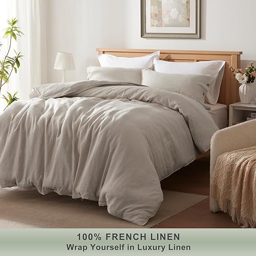 Miniatura 2 de TOSMO Juego de funda de edredón 100% lino con cierre de botón, 3 piezas (1 funda de edredón con 2 fundas de almohada), ropa de cama suave,