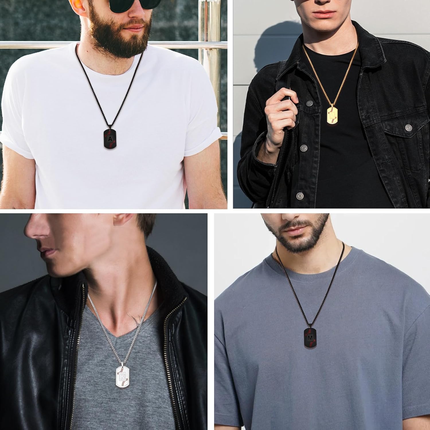 Easter Basket Stuffers - Baseball Initial Necklace for Men Dog Tag Stainless Steel Letter Pendant Sport Baseball Athletes Jewelry Christmas Birthday Gifts Kids Boys Men Teens Boyfriend Dad - Image 2