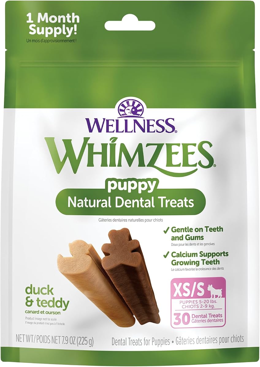 Wellness WHIMZEES Puppy Natural Dog Dental Treat, Chews, Freshens Breath, Extra-Small/Small Size, 7.9 oz Bag, 30 Count