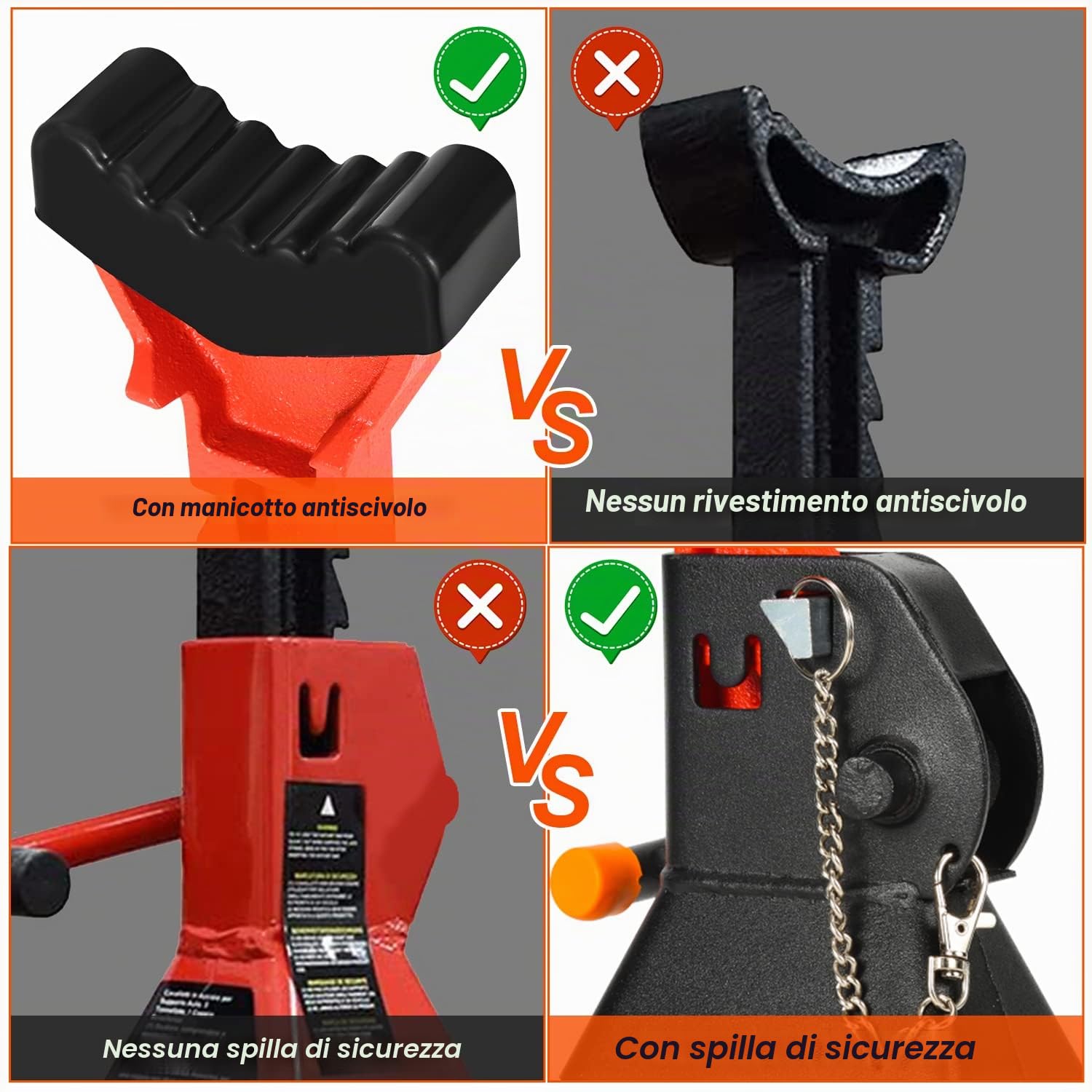 Cavalletti di Supporto, 4 Pezzi, per cric, Modello 6T, Supporto per roulotte, Altezza di Sollevamento 285 – 430 mm, Regolabile in Altezza (con Fusibile e Gomma)