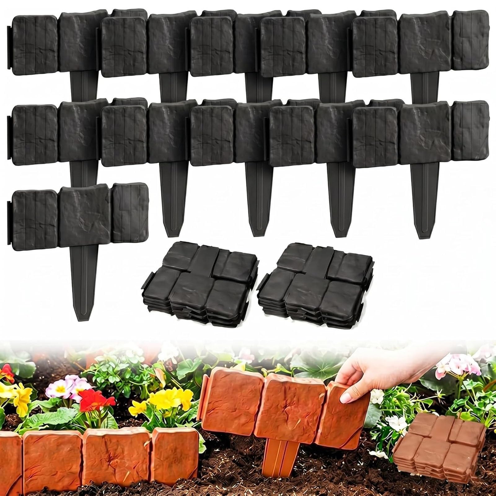 Clôture de jardin imitation pierre : 40 bordures emboîtables anti-débordement
