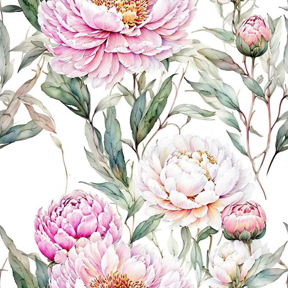 Redamancy Pink Watercolor Peony Flower Vintage Boho Peel And Stick Wallpaper Vintage Wall Paper Stick On Contact Paper Easy Peel Off For Nightstand Drawer Renter Friendly 17.7"X236"