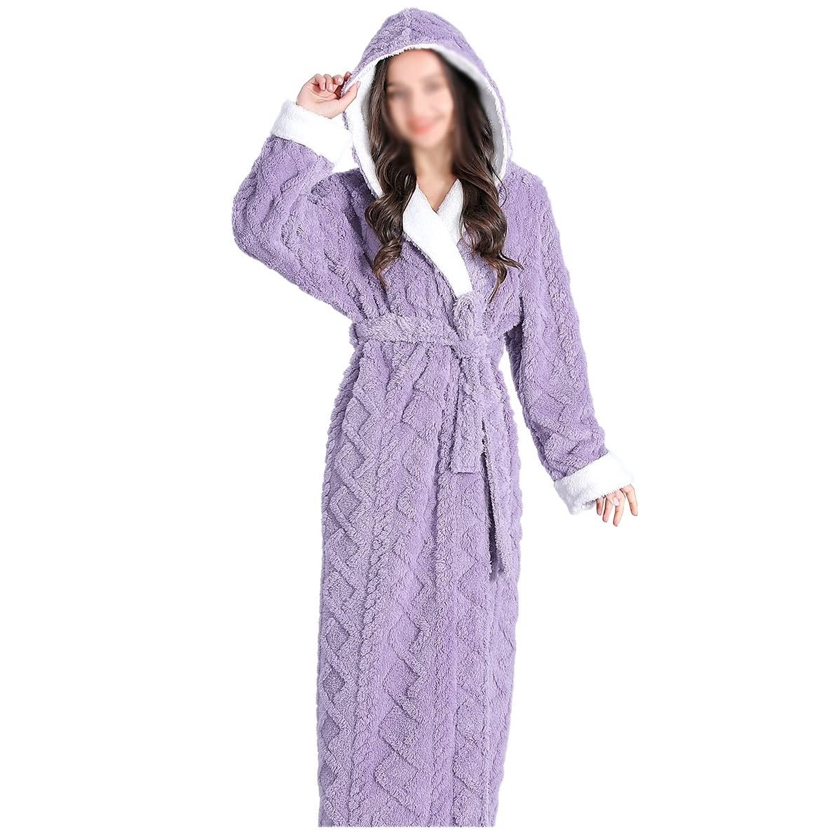 Peignoir pour femme violet épais contre le froid hivernal avec capuche