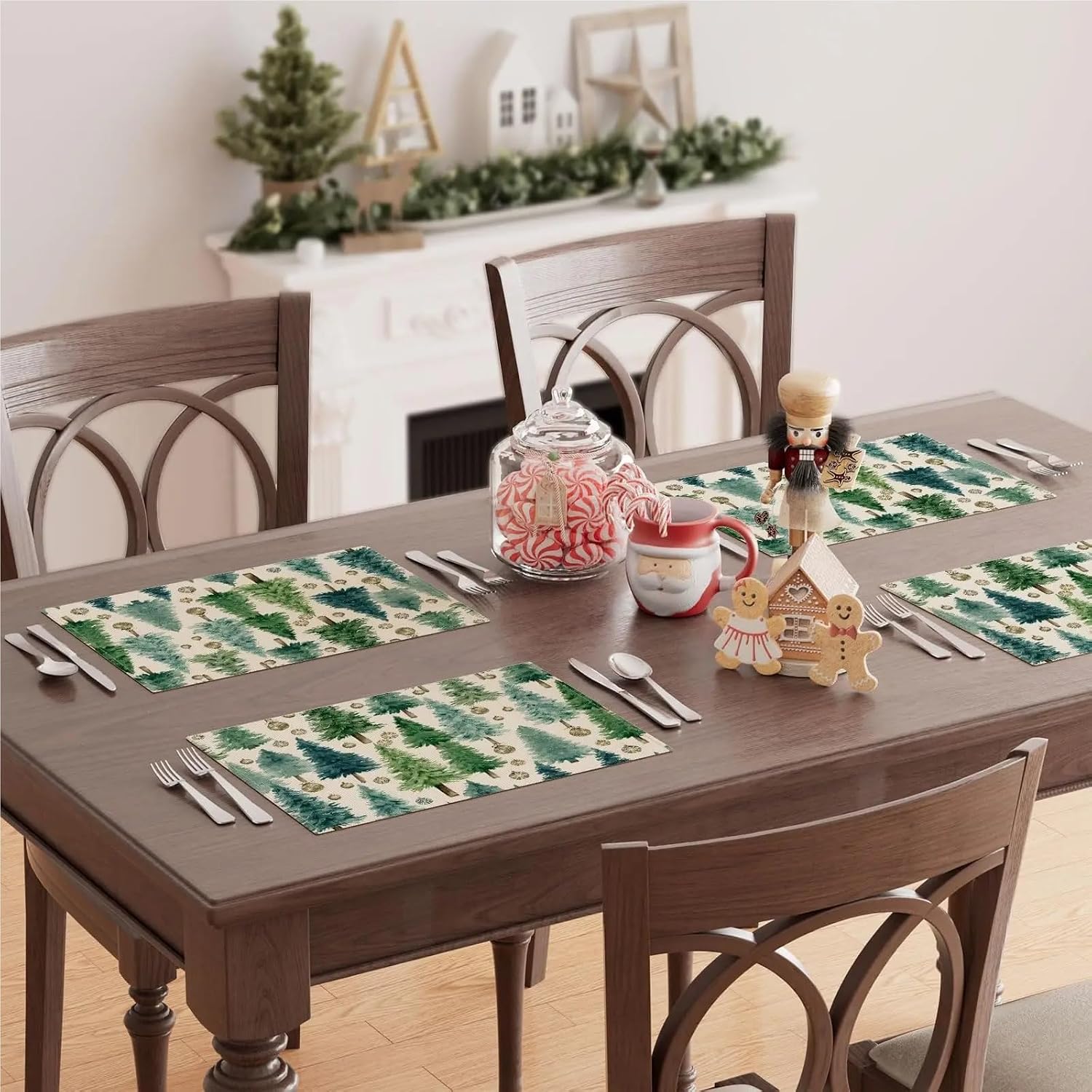 4pcs Winter Christmas Tree Xmas Placemats Table Mats for Party Home Kitchen Dining Table Decorations 12x18 Inch(2p)