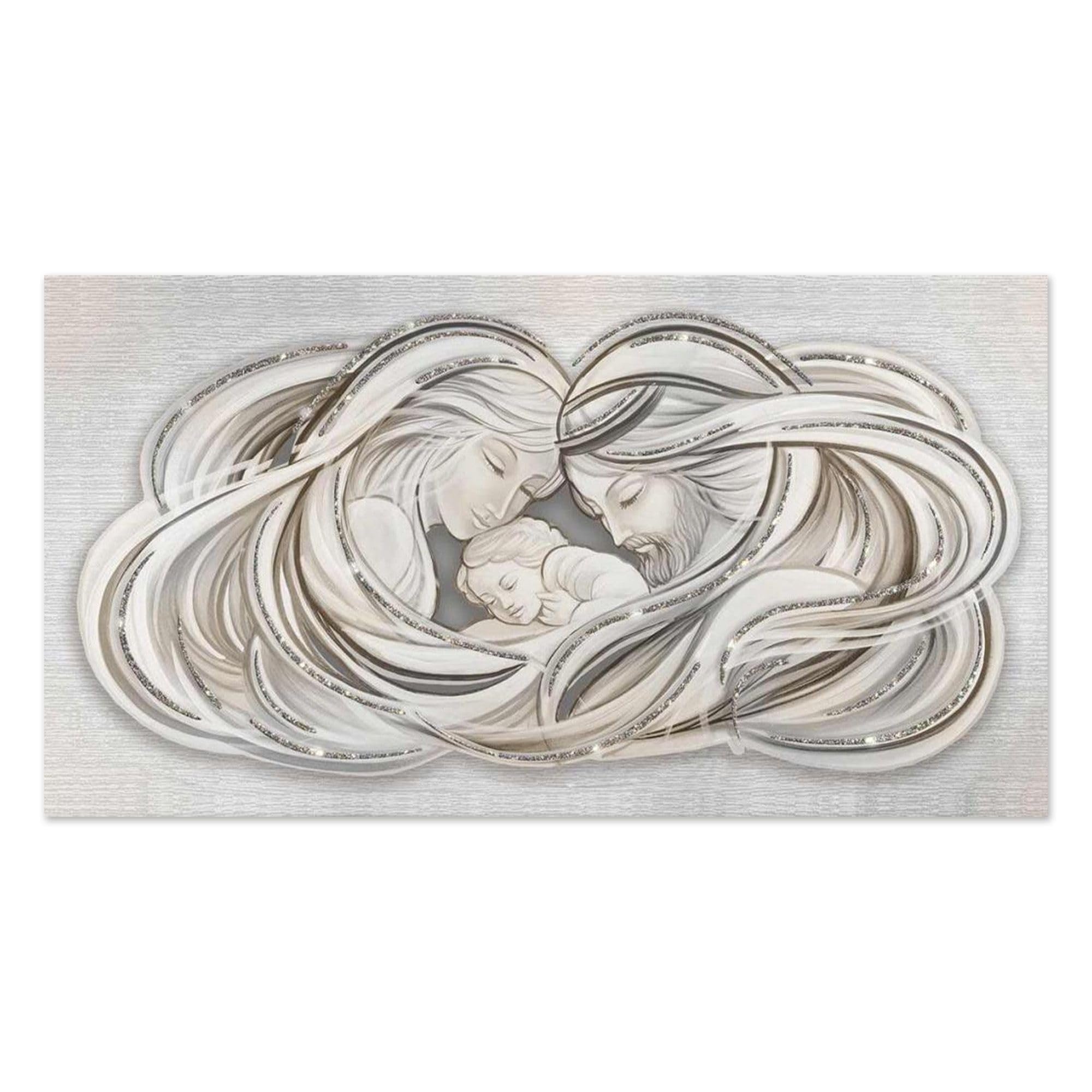 Lupia - Quadro moderno su tela in cotone SHINY 62x115 cm SACRA FAMIGLIA 1 MIX con glitter e brillantini MULTICOLOR, Nativita' per soggiorno, capezzale camera da letto