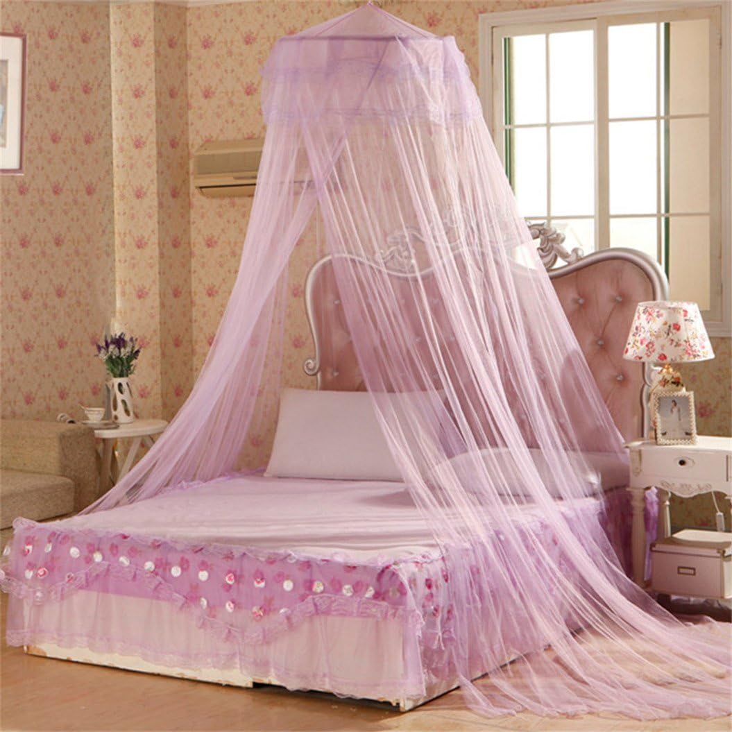 House Bedding Decor Round Hoop Bed Canopy Mosquito Net Dome Bed Canopy Netting Princess Mosquito Net (Purple)