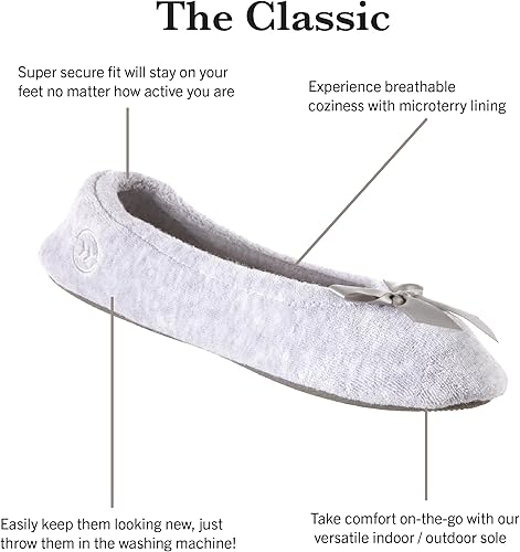 Miniatura 2 de isotoner Women's Classic Terry Ballerina Slipper Soft, Breathable, Terry Lined, Satin Bow, Secure Fit