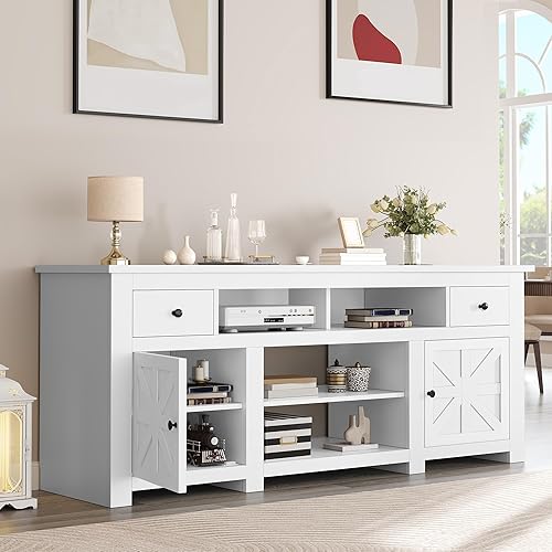 Miniatura 3 de YITAHOME - Soporte para TV de 75/80 pulgadas, centro de entretenimiento, gabinete para TV con cajones y toma de corriente, consola de TV blanca para